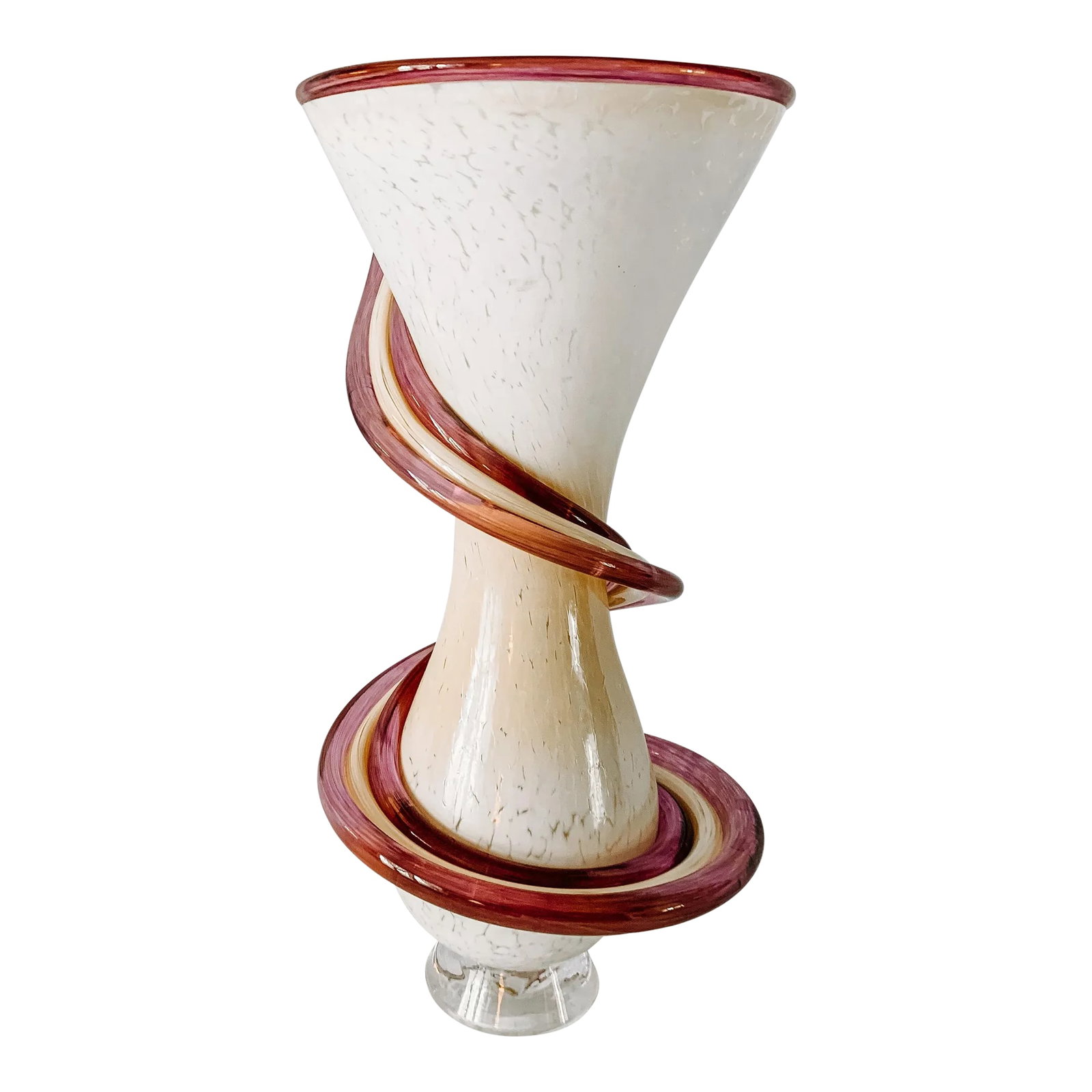 Signed 2012 Chong Postmodern Murano Style Vase: Beautiful murano style glass vase. Signed Chog 2012. No flaws. White, cream and purple make up this beautiful piece for you art glass collection. Condition: Alterations: Original Condition Unaltered