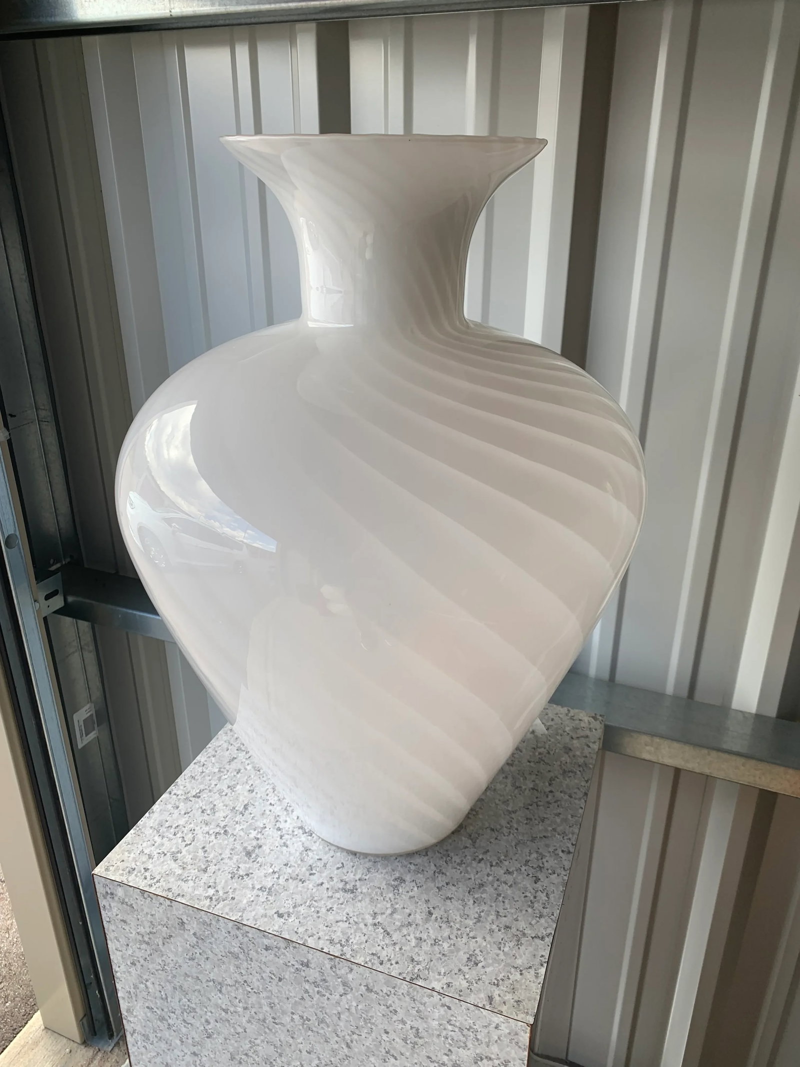 Vintage White Swirl Murano Hand Blown Glass Extra Large Vase - 2
