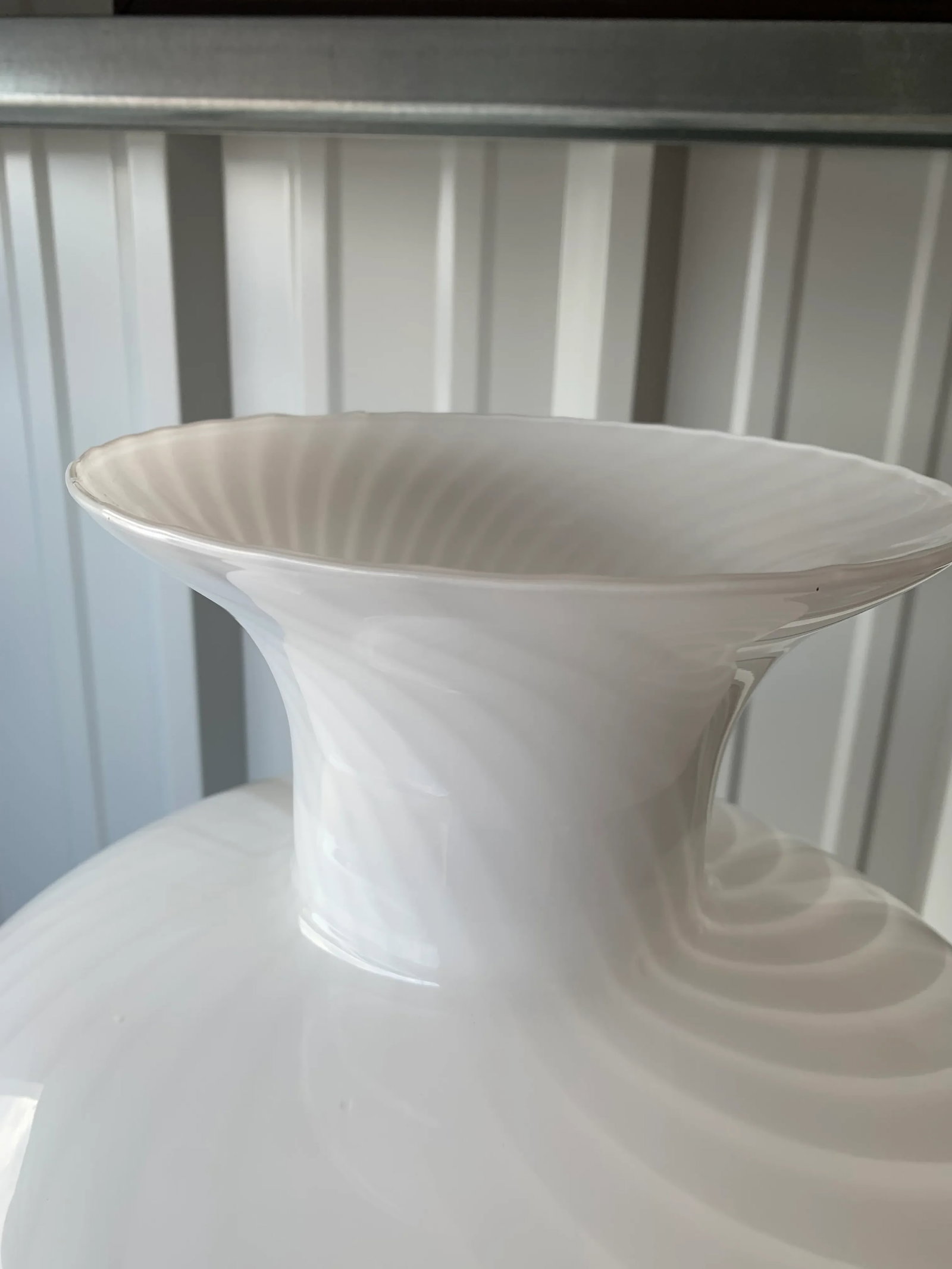 Vintage White Swirl Murano Hand Blown Glass Extra Large Vase - 4