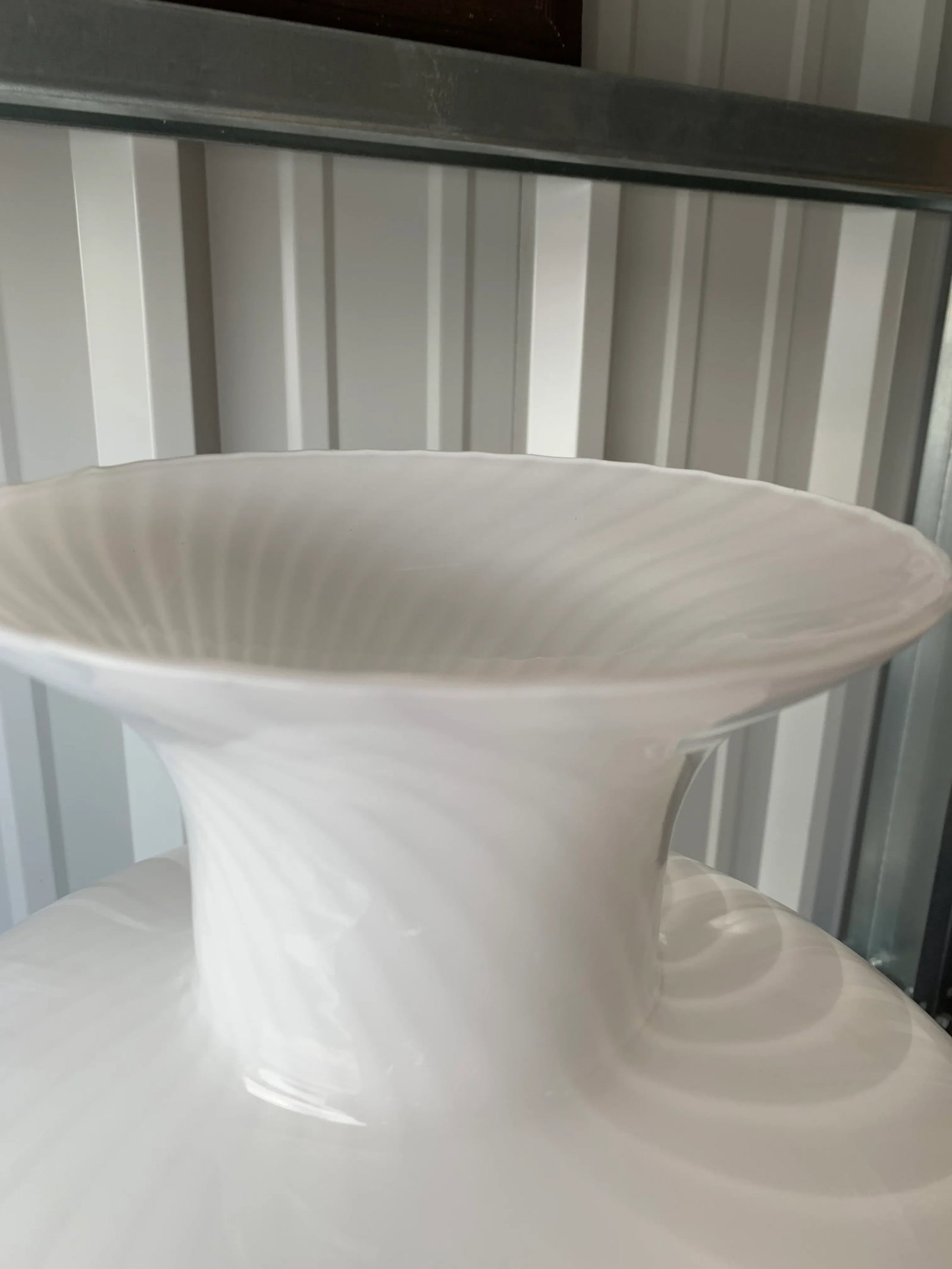 Vintage White Swirl Murano Hand Blown Glass Extra Large Vase - 5