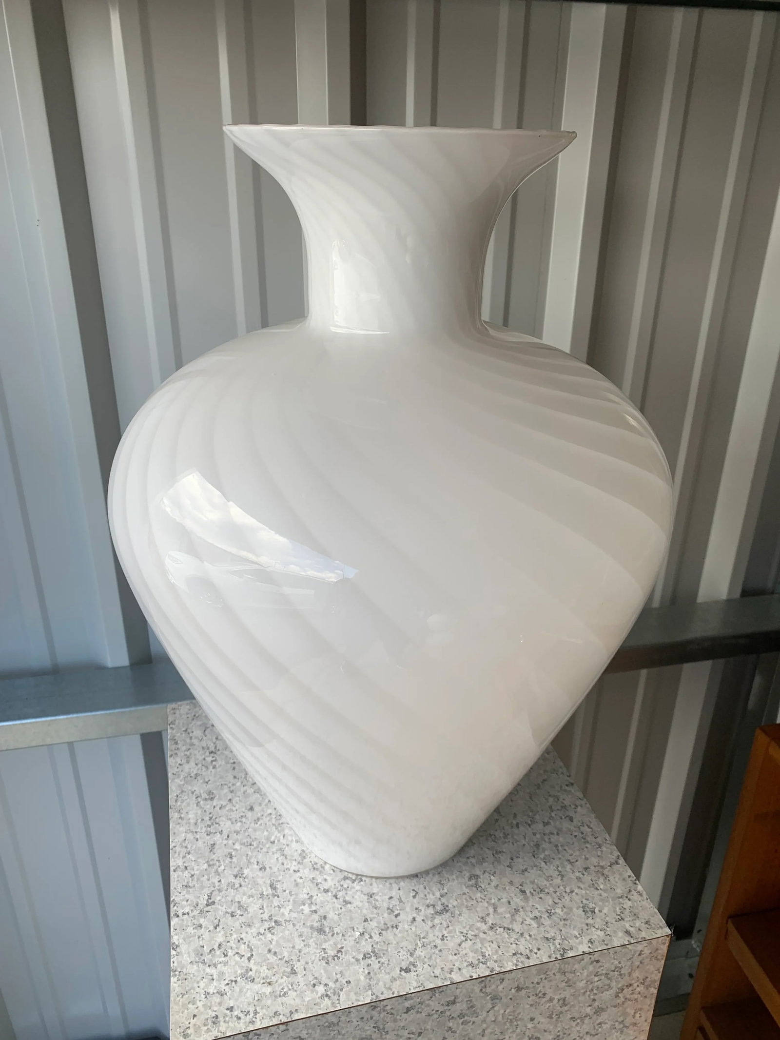 Vintage White Swirl Murano Hand Blown Glass Extra Large Vase - 7