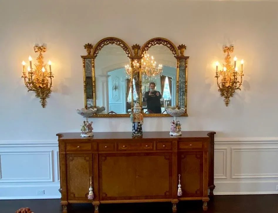 1990s Pair of Gold Colored Metal Hard Wired Sconces With 5 Candelabras - 2