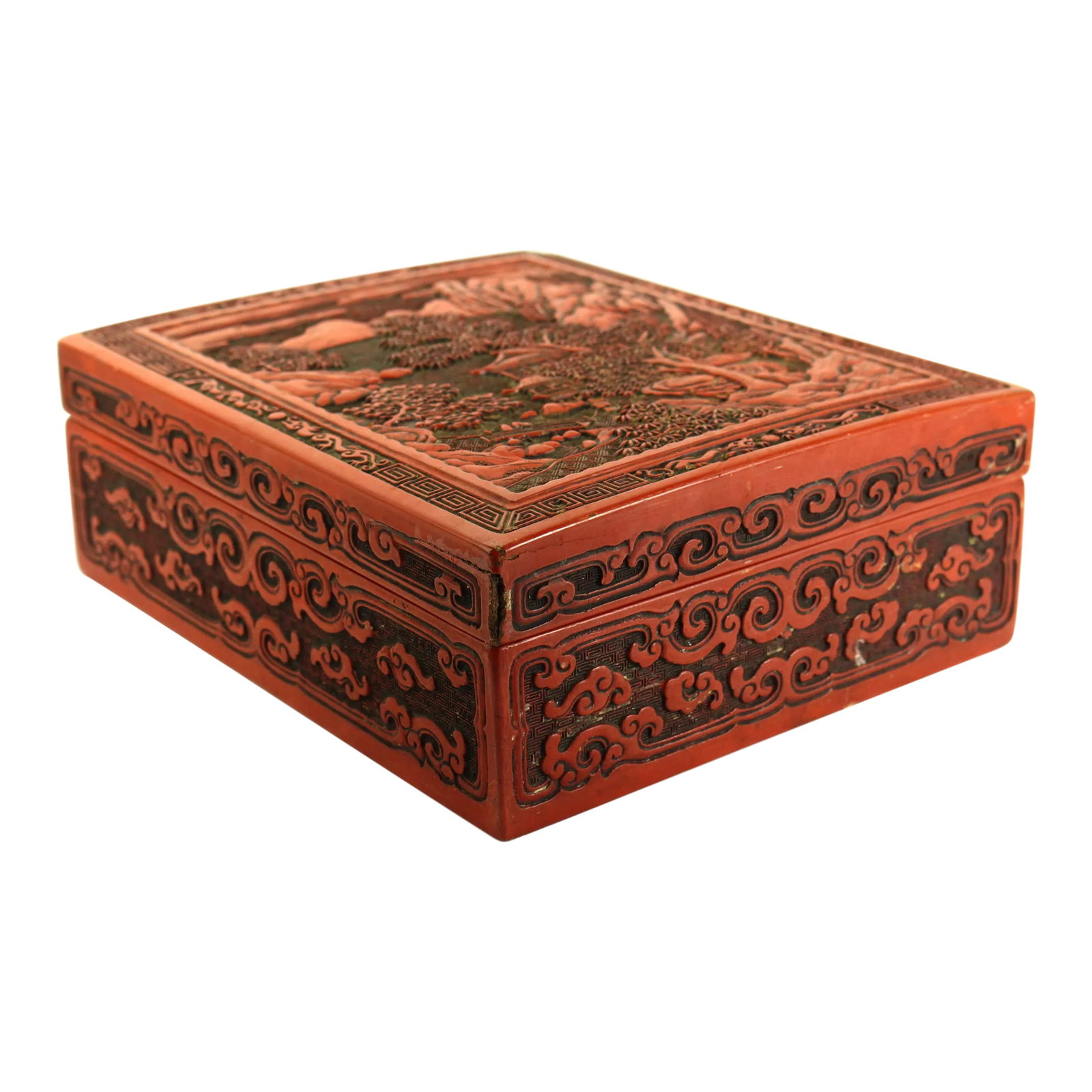 19th Century Chinese X-Large Red Cinnabar Box With Mountainous Landscape (1 of 13)
