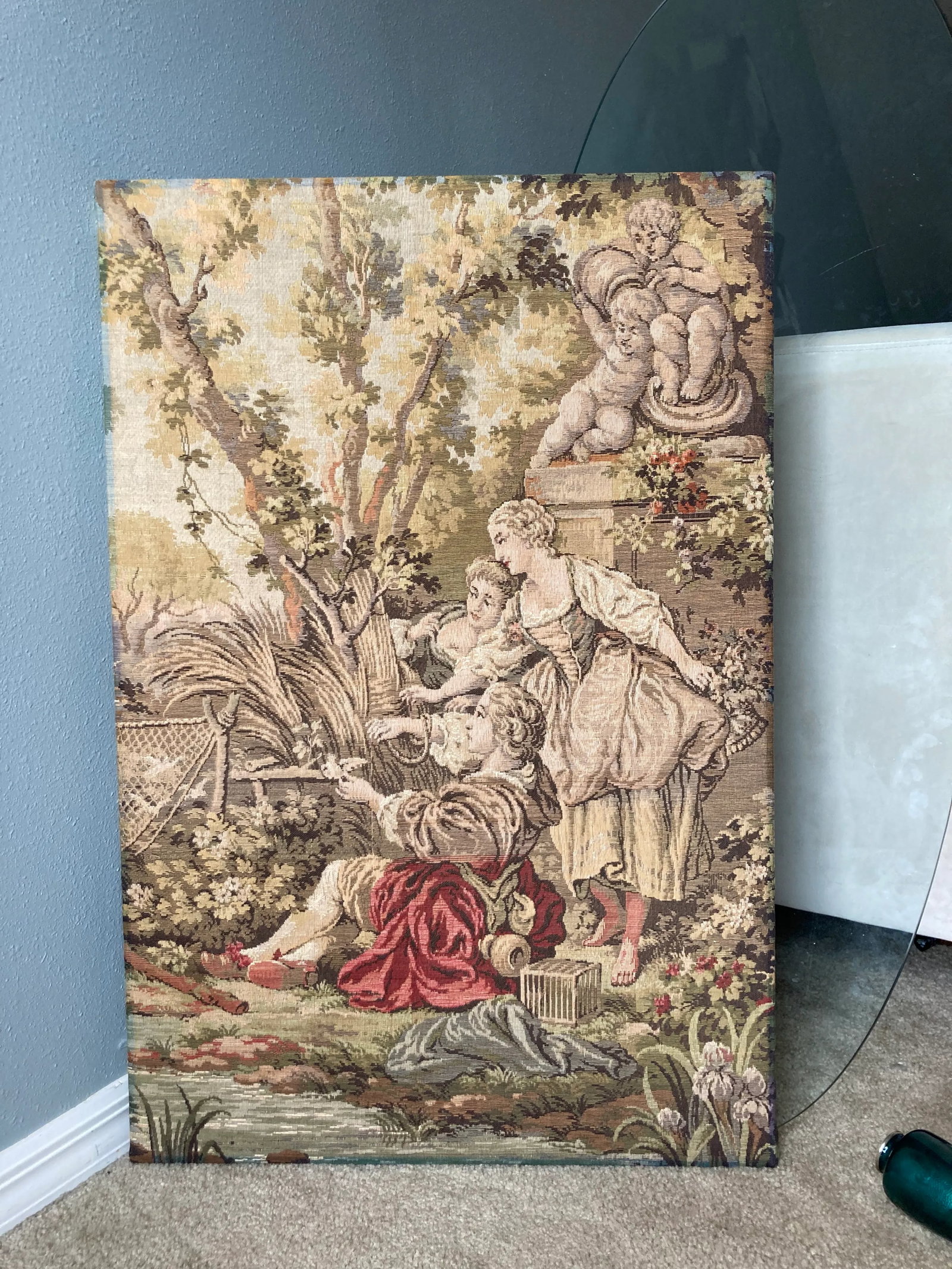 Mid 20th C Aubusson Style Inspired by Francis Boucher Vertical Verdure Romantic Wall Tapestry - 13