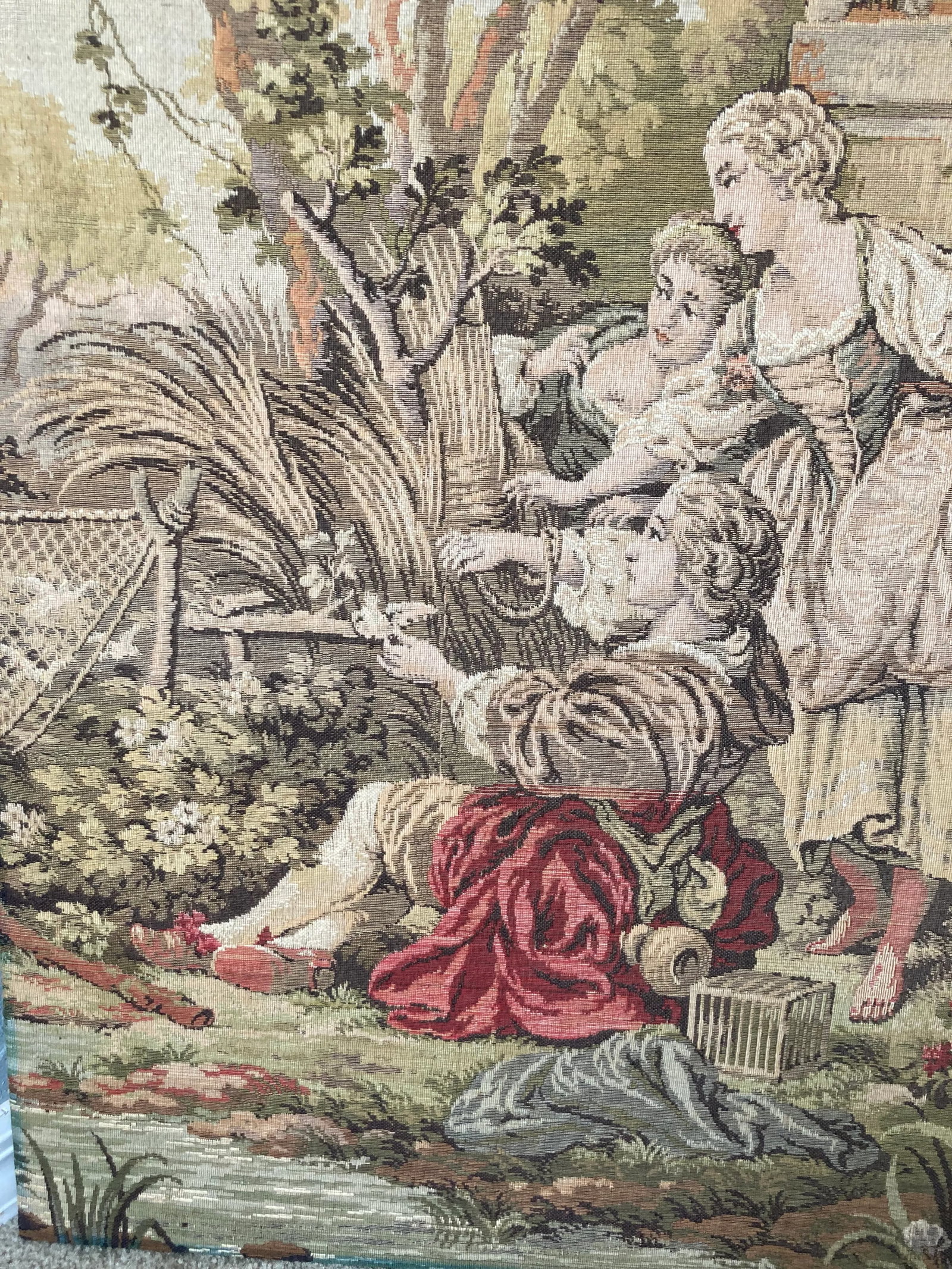 Mid 20th C Aubusson Style Inspired by Francis Boucher Vertical Verdure Romantic Wall Tapestry - 5