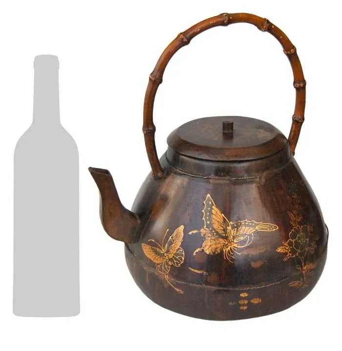 Antique Gilt Rosewood Kettle or Teapot With Butterflies and Flowers, 19th Century - 12