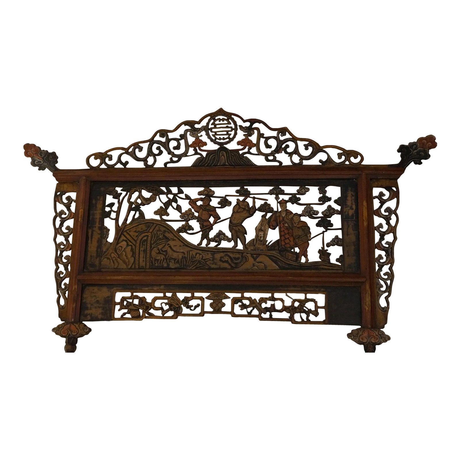 Antique Mid 19th Century Chinese Wood Carving in the Theme of the Monkey King Journey to the West: The Jouney to the West is a 16th century vernacular novel that was widely popular then and still popular in our time. It has been made into animated series for children so they can easily understand t