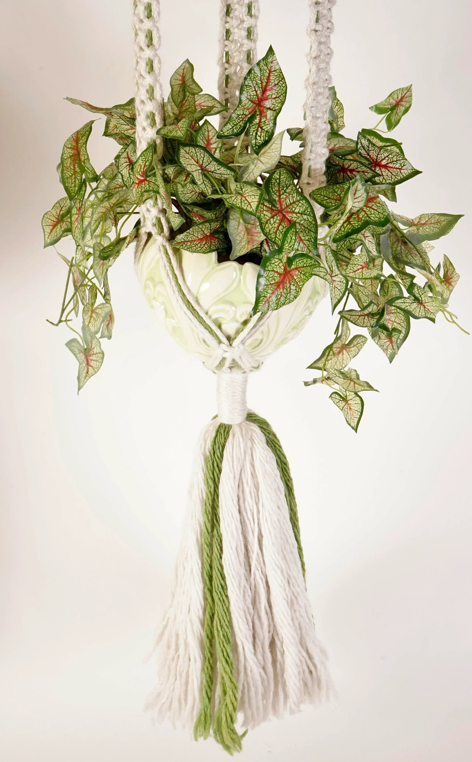 1970s Hanging Macrame Lamp With Planter Decorated With Butterflies Set of 2 - 11