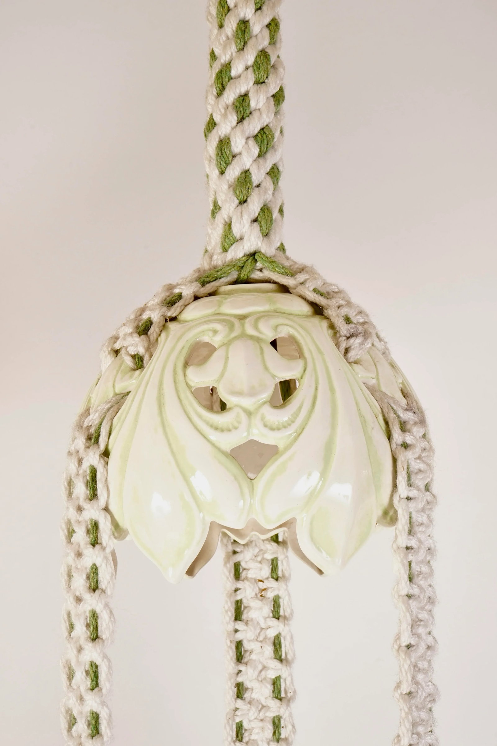 1970s Hanging Macrame Lamp With Planter Decorated With Butterflies Set of 2 - 4