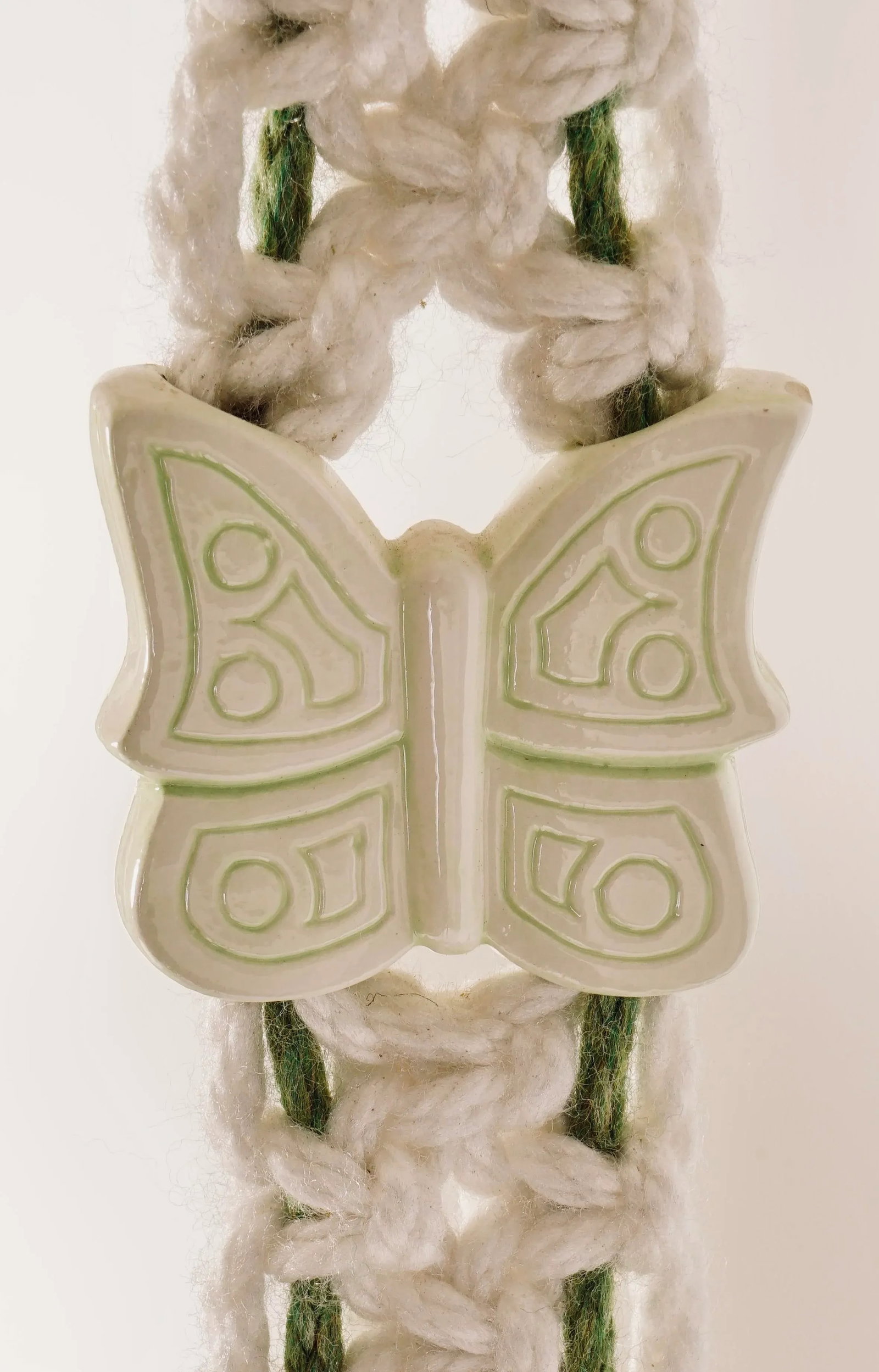 1970s Hanging Macrame Lamp With Planter Decorated With Butterflies Set of 2 - 6
