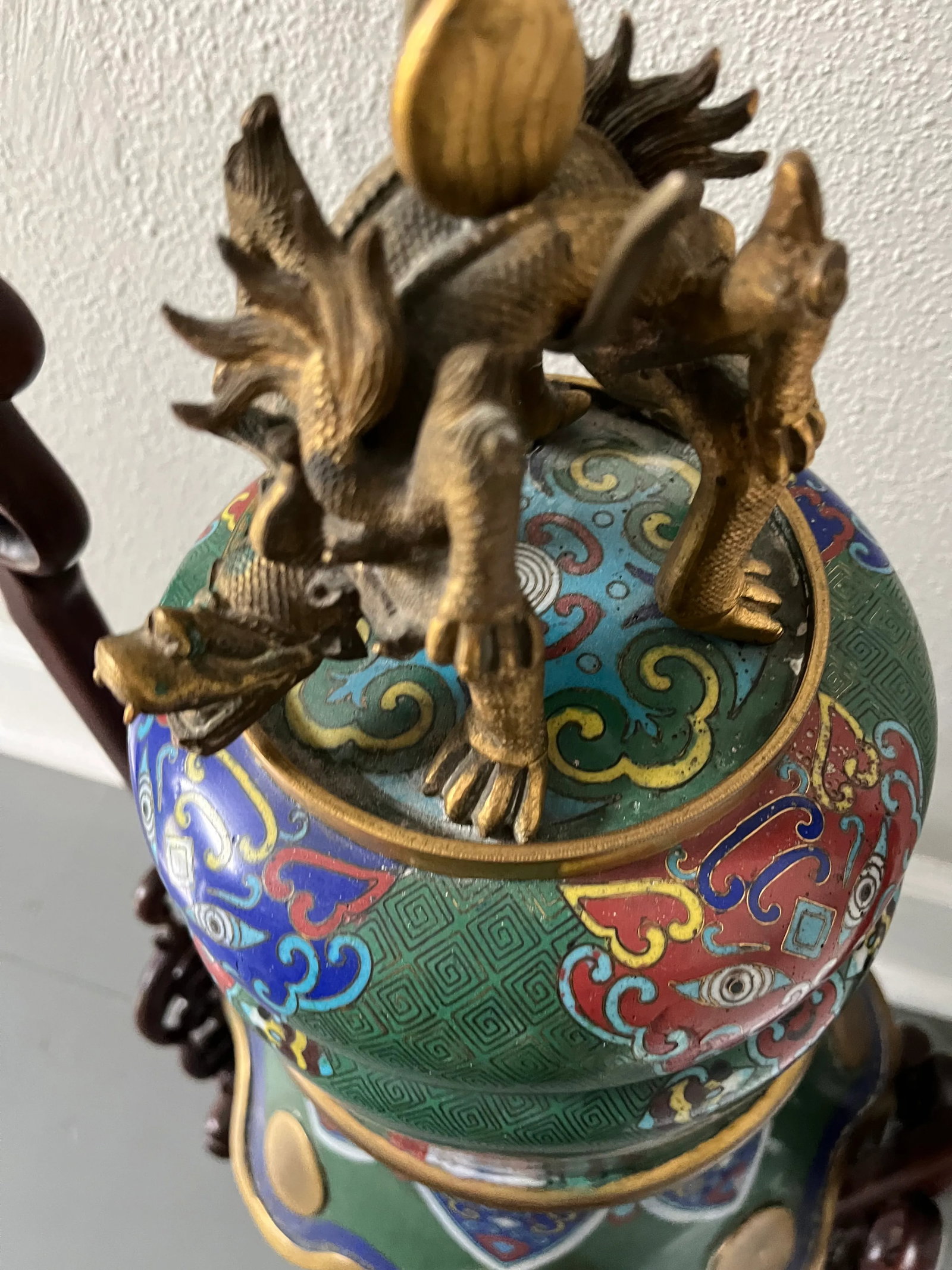 C 1900 Large Chinese Cloisonne Enamel Bell With Stand - 10
