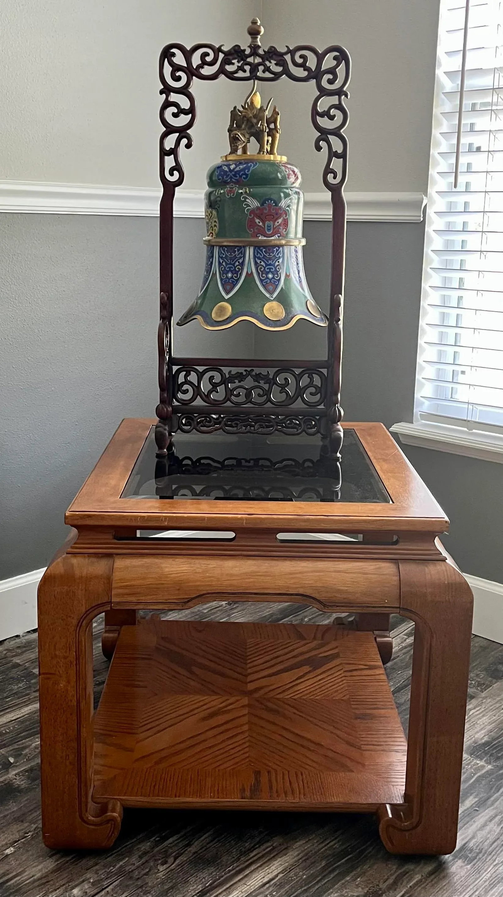 C 1900 Large Chinese Cloisonne Enamel Bell With Stand - 11