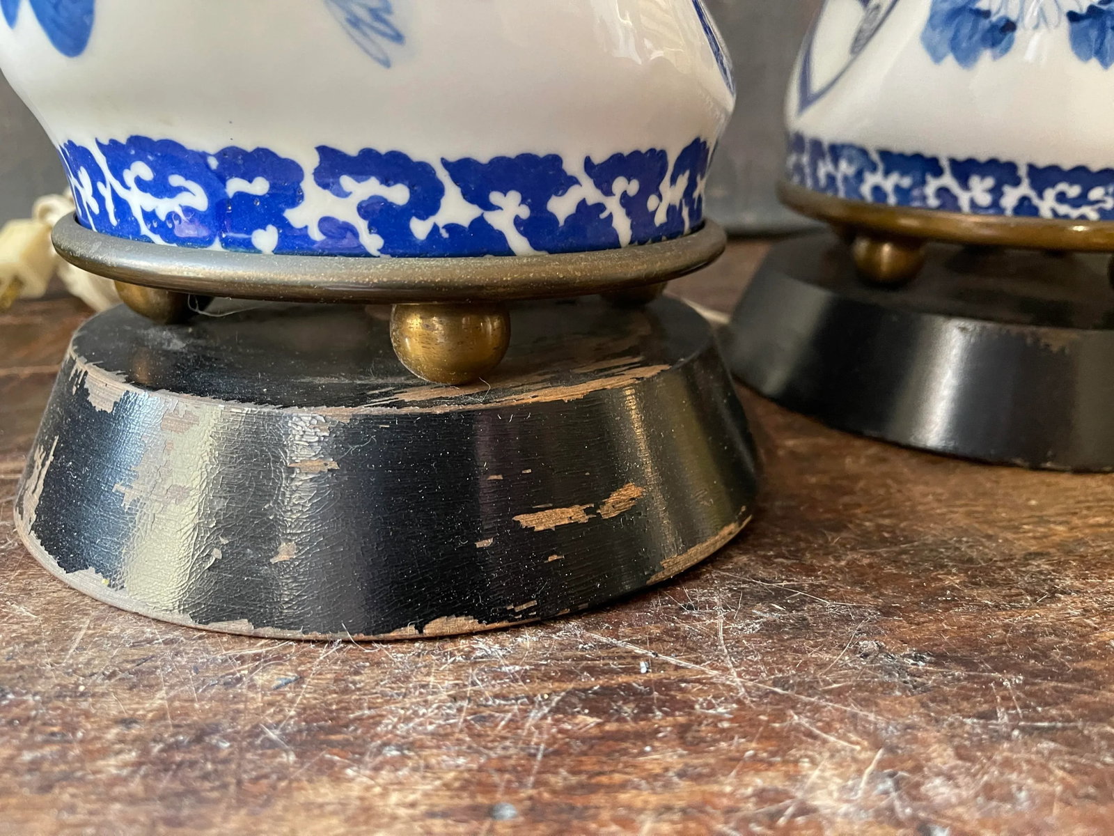 Mid Century Blue and White Chinese Ceramic Lamps - a Pair - 11