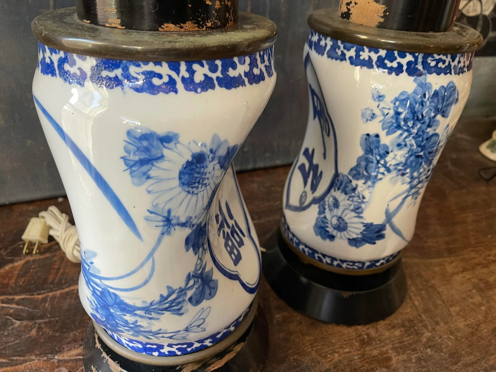 Mid Century Blue and White Chinese Ceramic Lamps - a Pair - 4
