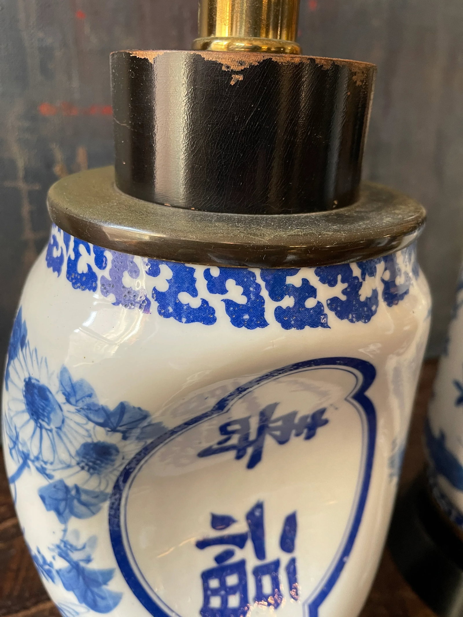 Mid Century Blue and White Chinese Ceramic Lamps - a Pair - 7