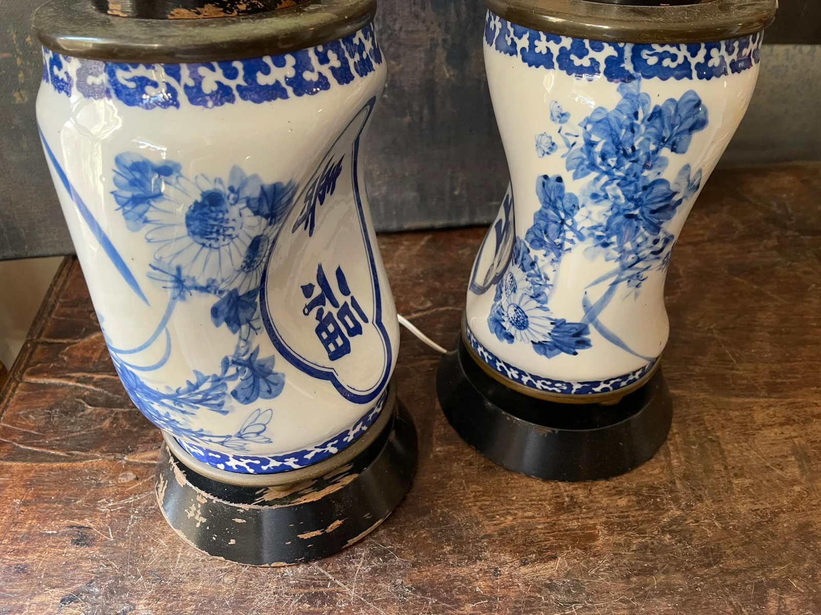 Mid Century Blue and White Chinese Ceramic Lamps - a Pair - 8