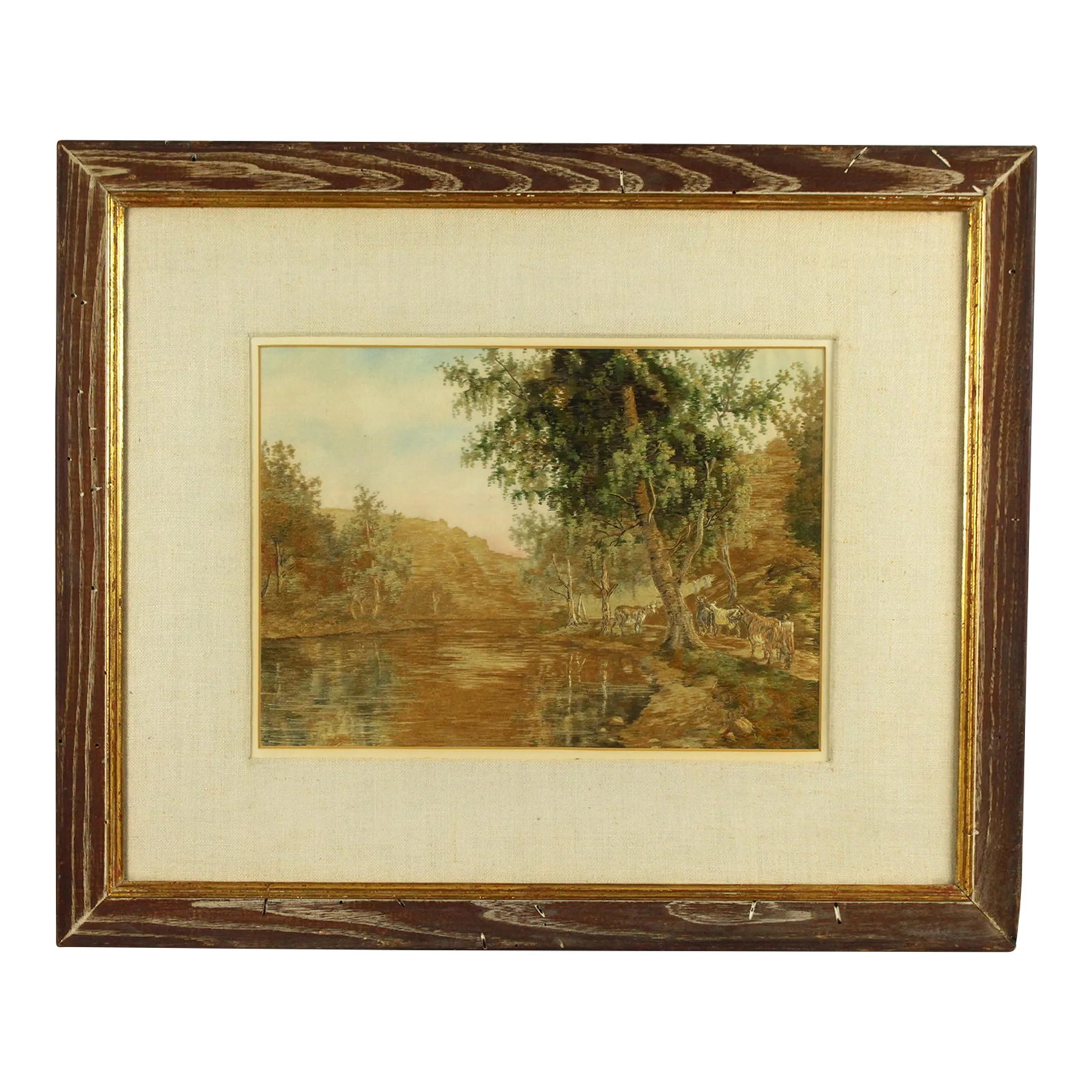 Early 20th Century Needlework Silk Embroidery Pastoral Landscape With Cattle, Signed (1 of 9)