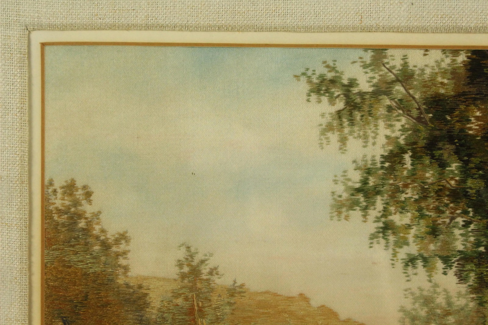 Early 20th Century Needlework Silk Embroidery Pastoral Landscape With Cattle, Signed - 6
