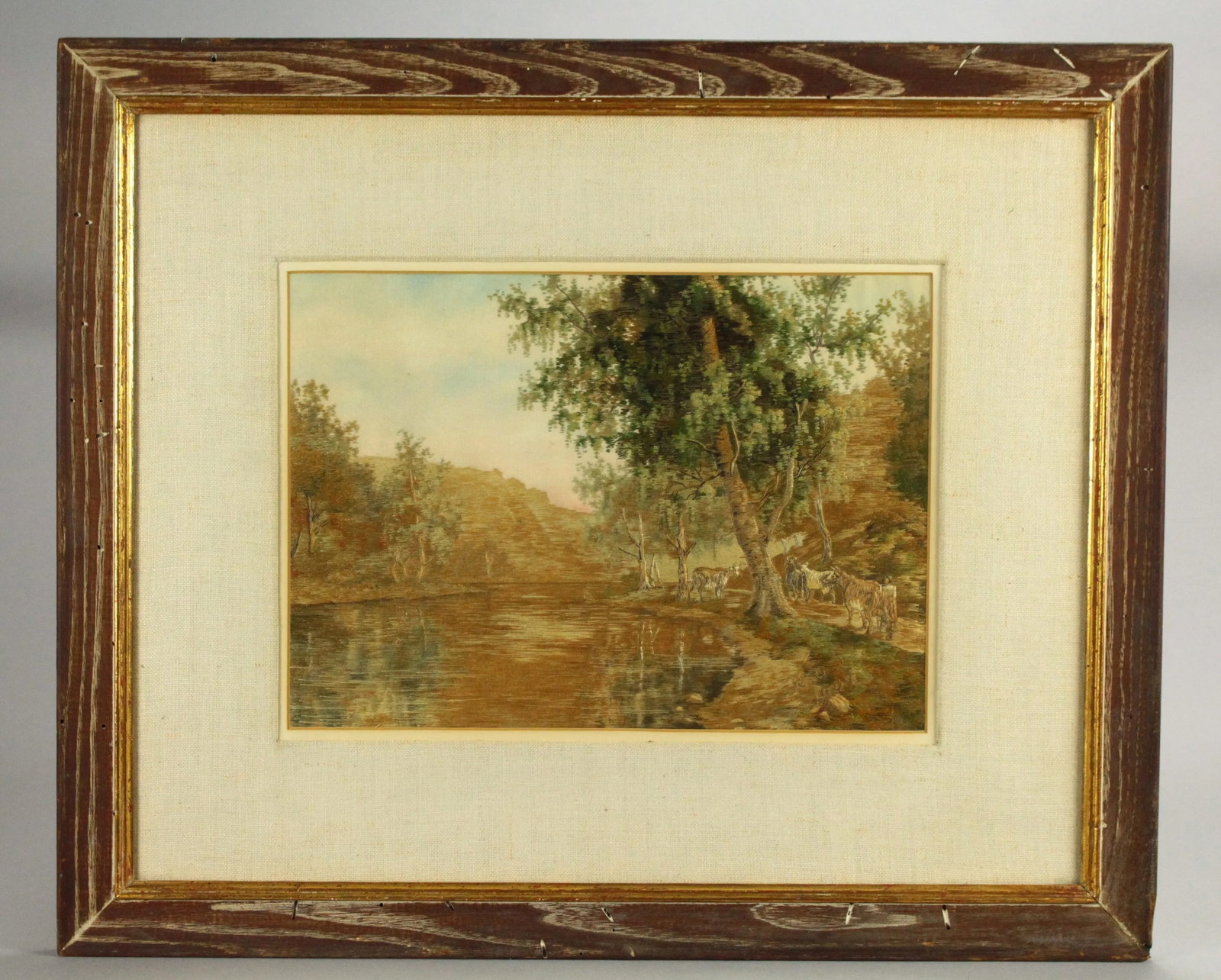 Early 20th Century Needlework Silk Embroidery Pastoral Landscape With Cattle, Signed - 9