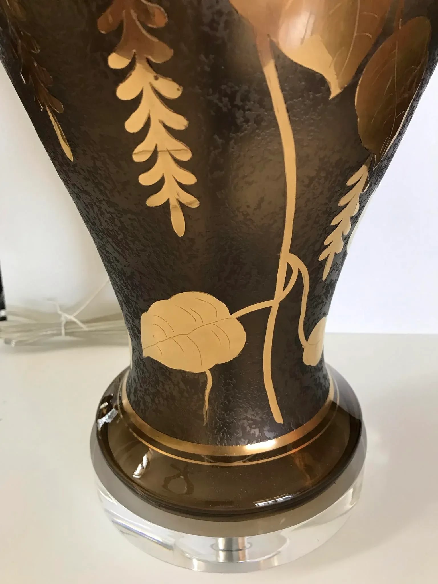 Vintage 1920s French Glass Lamp With Gilt Floral Design - 11