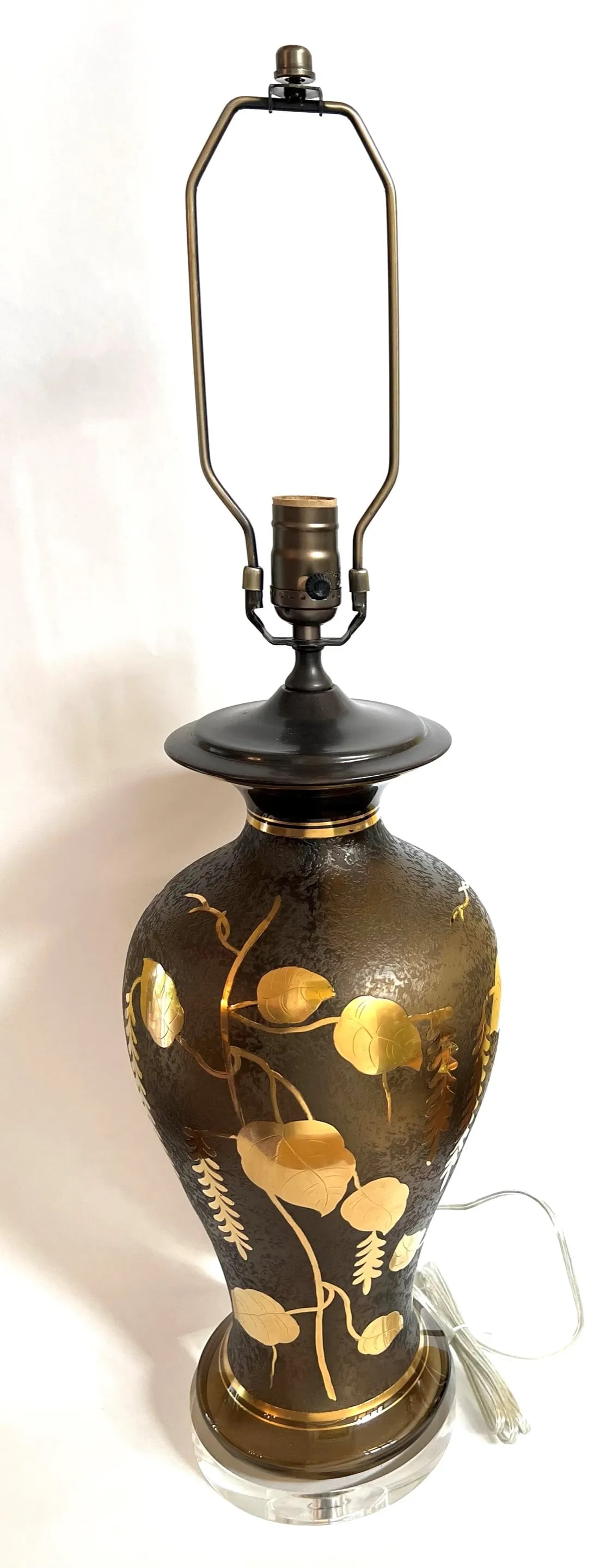 Vintage 1920s French Glass Lamp With Gilt Floral Design - 13