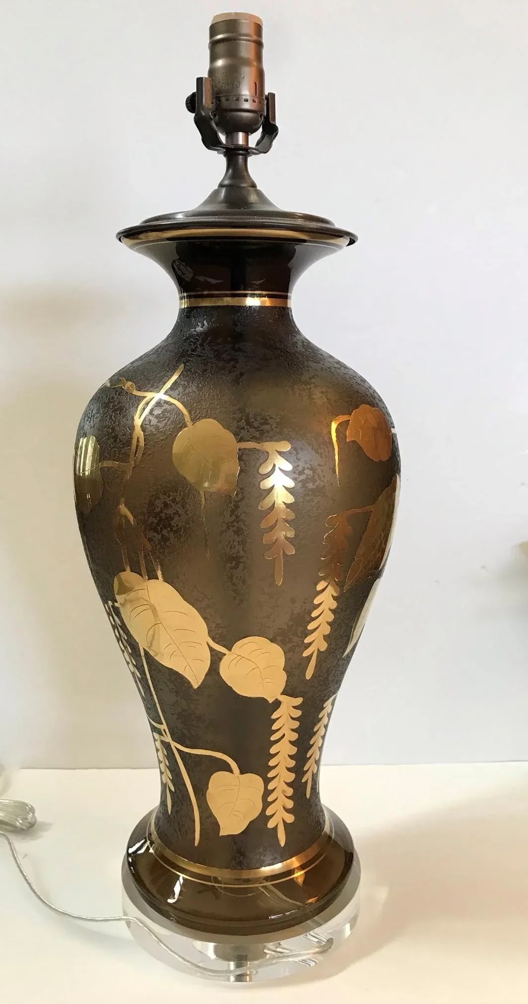 Vintage 1920s French Glass Lamp With Gilt Floral Design - 4