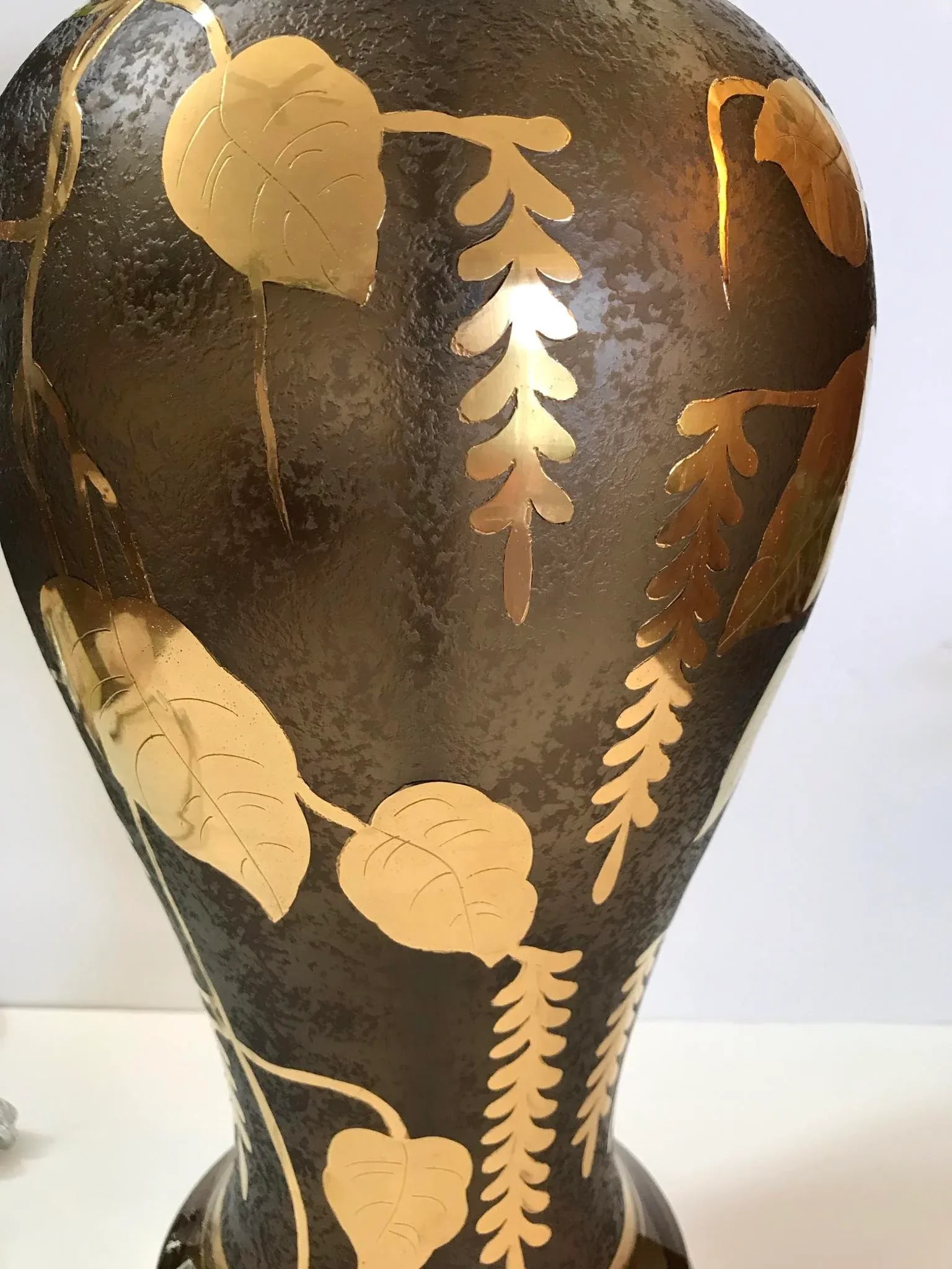 Vintage 1920s French Glass Lamp With Gilt Floral Design - 8
