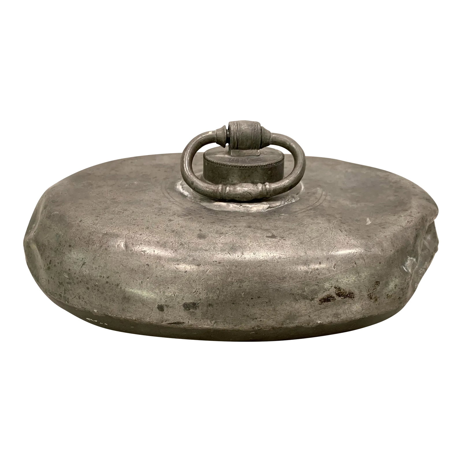 Antique Pewter Bed Warmer, 1800's: Antique pewter bed warmer from the 1800's, probably early 1800's. Beginning in around 1800, they made the bed warmers to use hot water instead of coals and used a round screw on cap with a ring. We ca