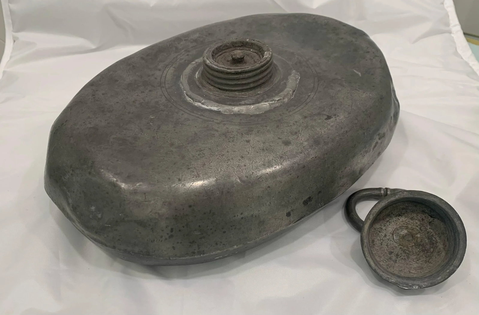 Antique Pewter Bed Warmer, 1800's - 2