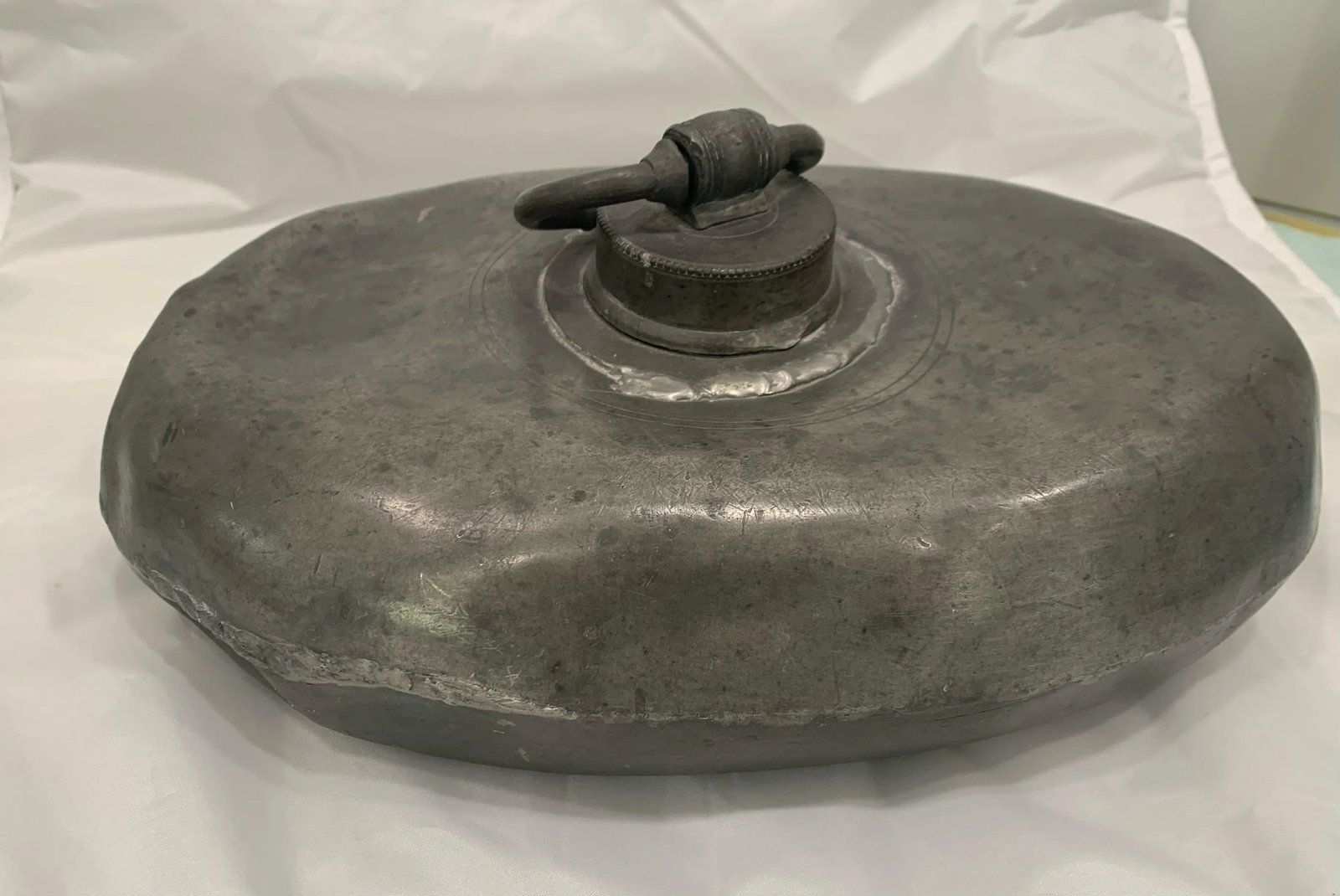 Antique Pewter Bed Warmer, 1800's - 6