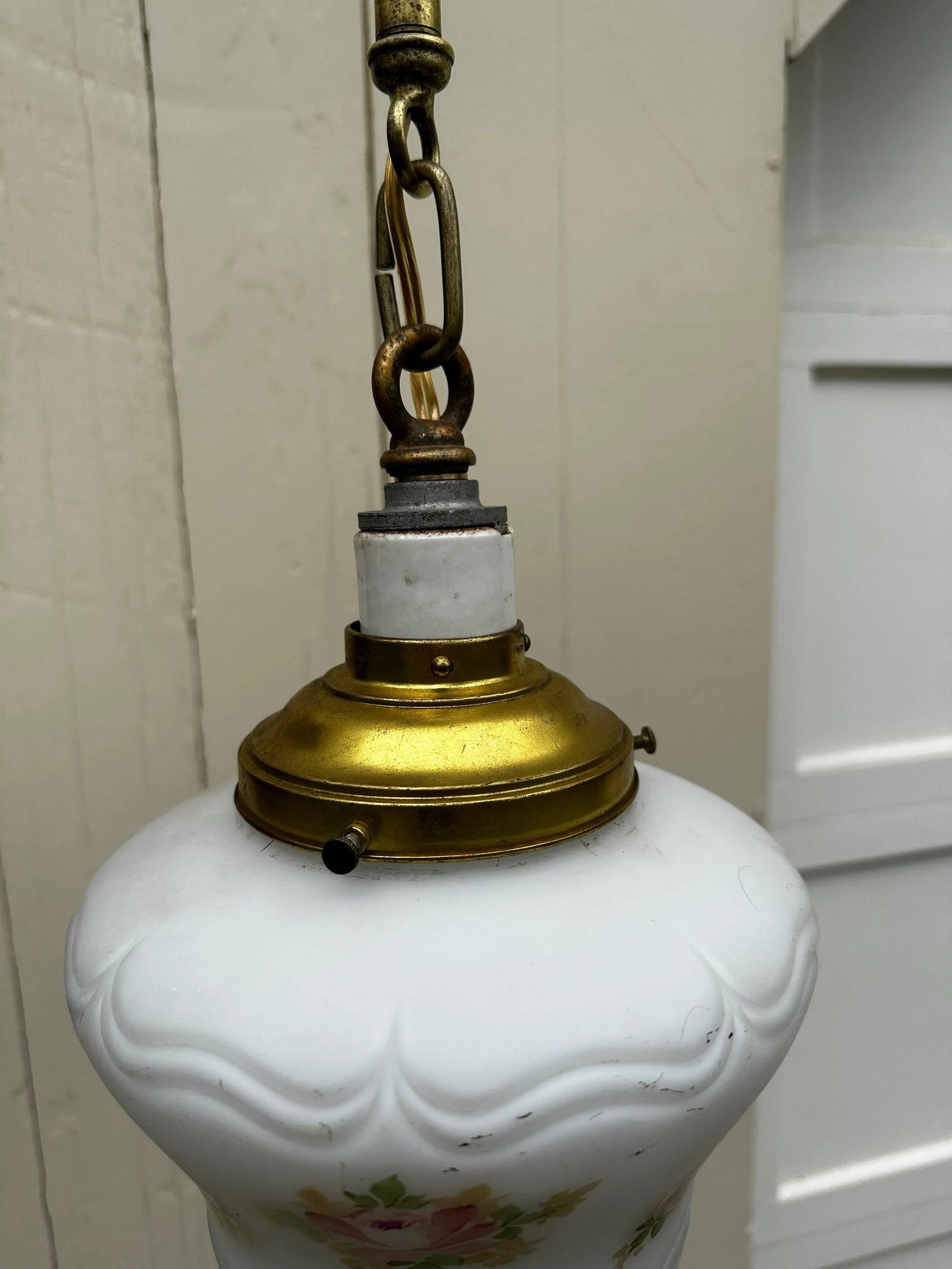 Vintage Brass Hanging Fixture With Vintage Shade - 3