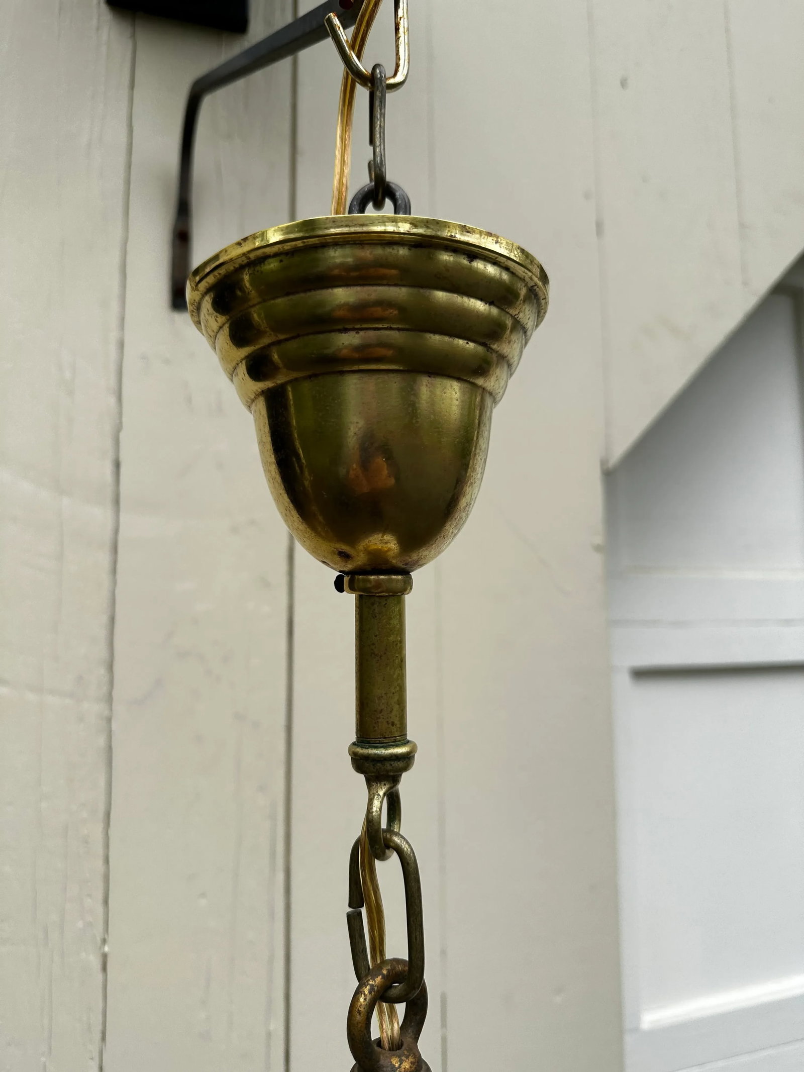 Vintage Brass Hanging Fixture With Vintage Shade - 5
