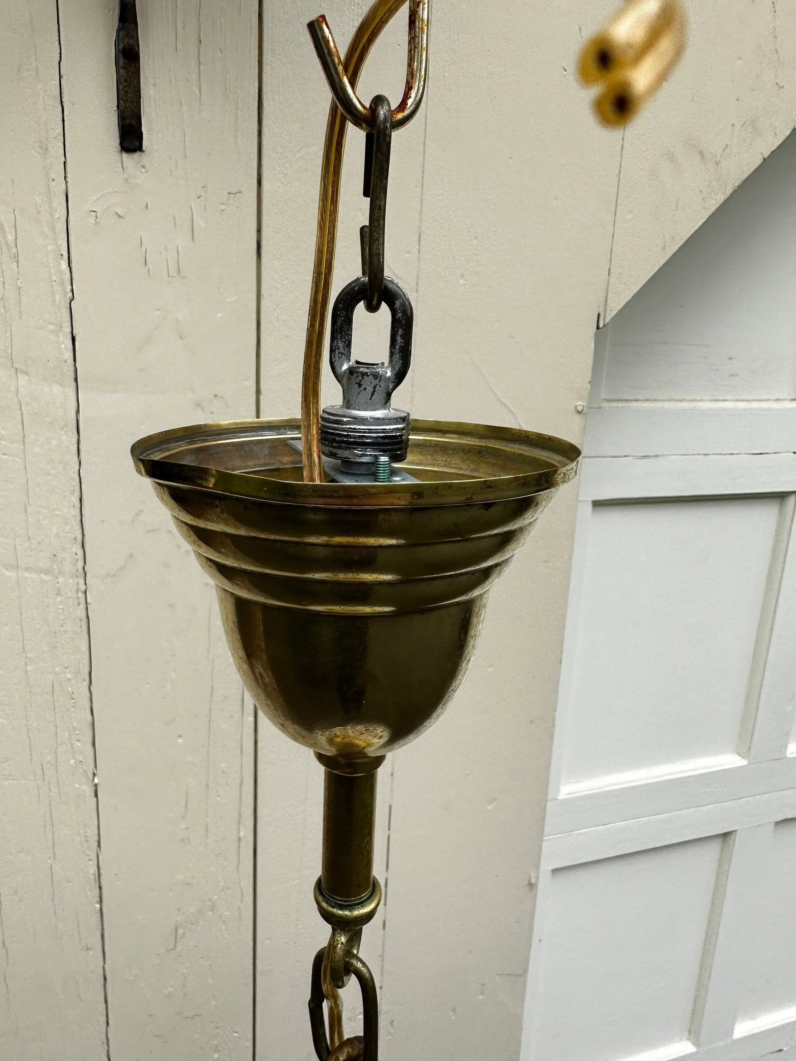 Vintage Brass Hanging Fixture With Vintage Shade - 6