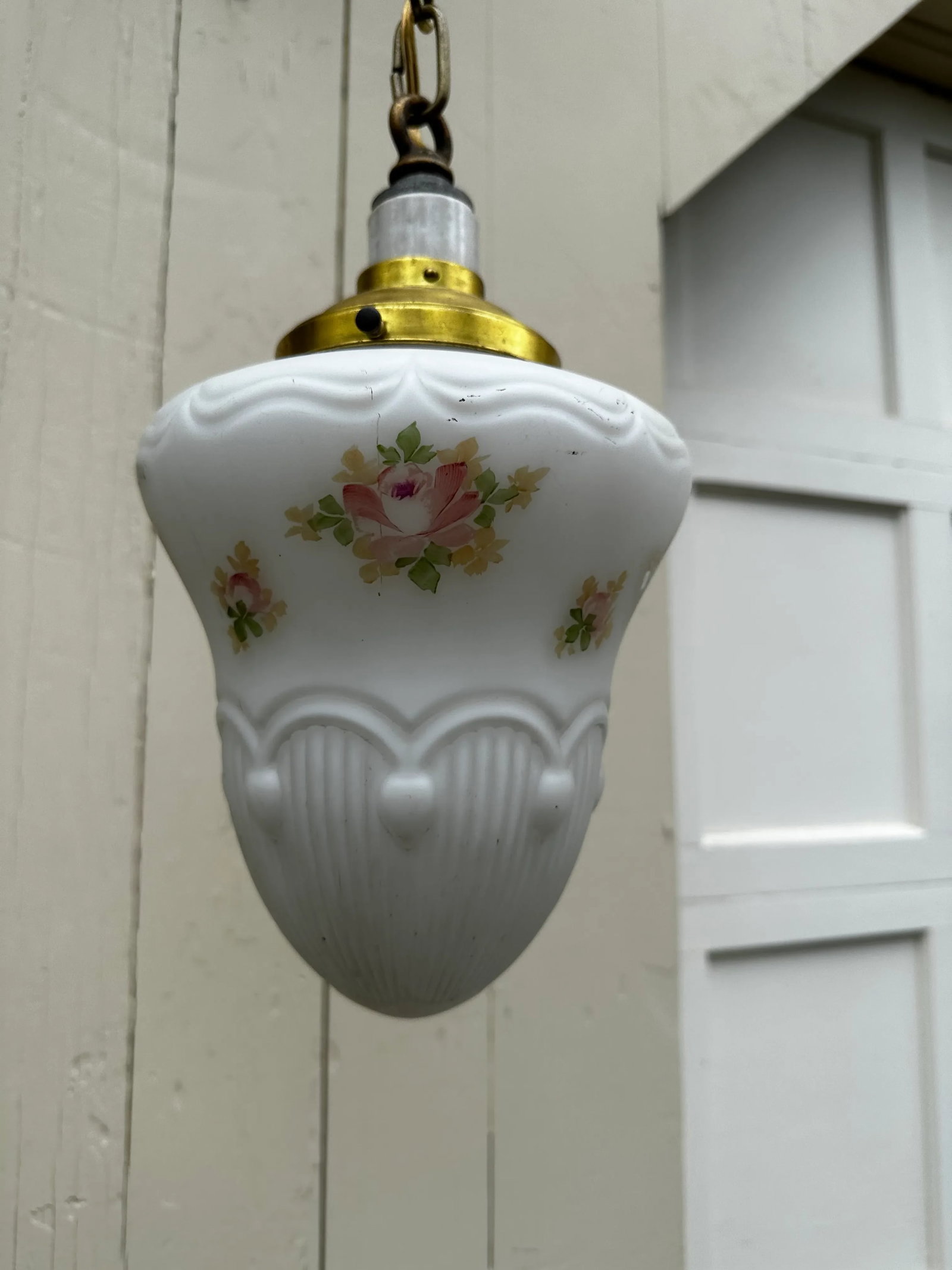 Vintage Brass Hanging Fixture With Vintage Shade - 7
