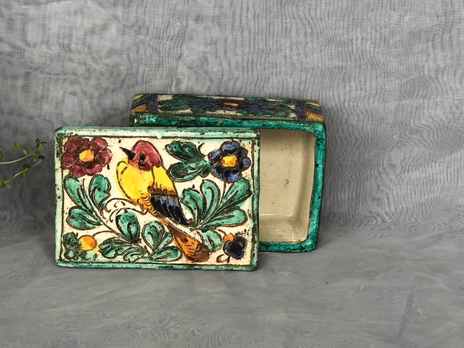 Antique Italian Ceramic Pottery Trinket Box With Lid - 10