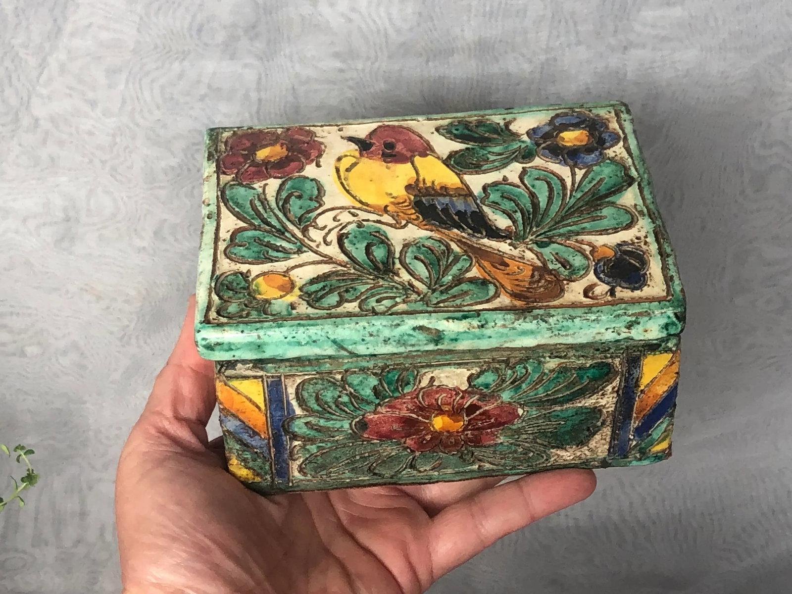 Antique Italian Ceramic Pottery Trinket Box With Lid - 11
