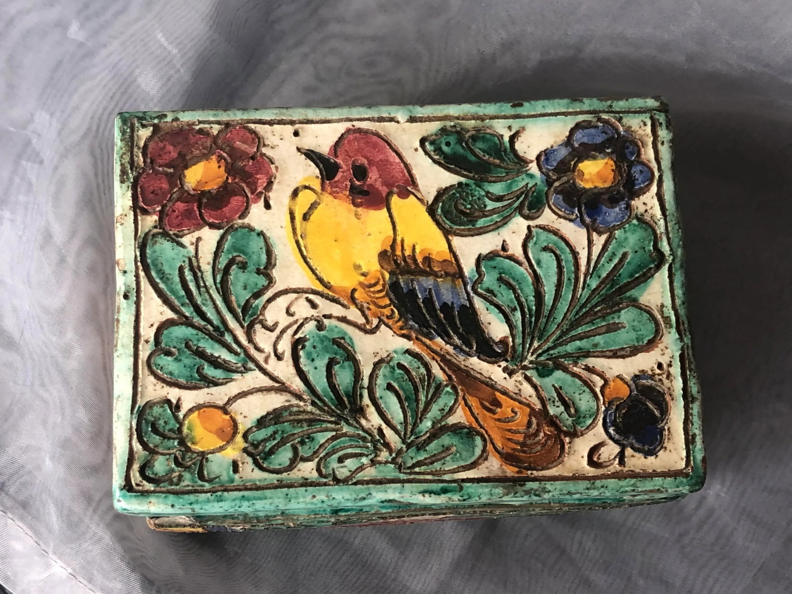 Antique Italian Ceramic Pottery Trinket Box With Lid - 12