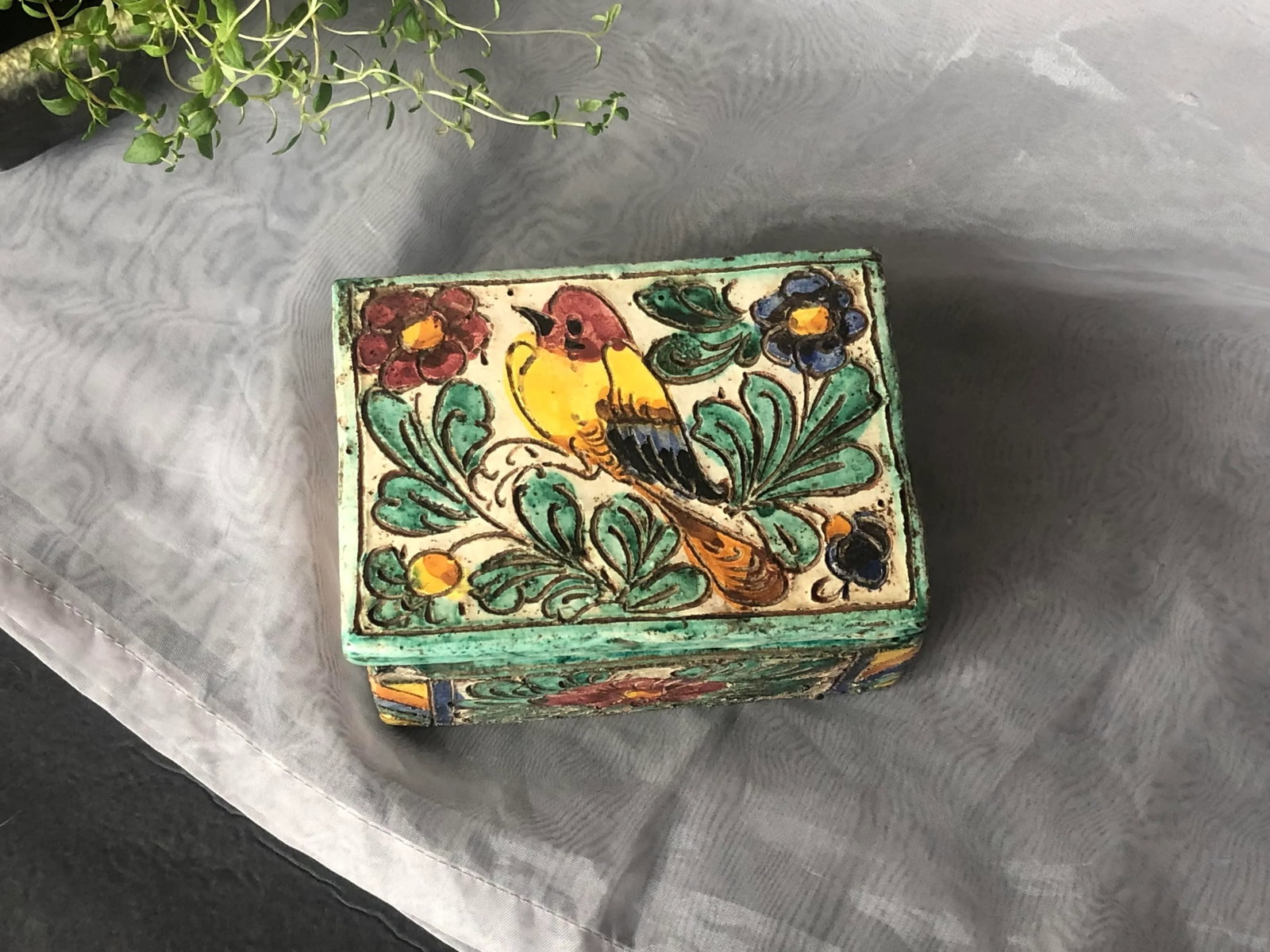 Antique Italian Ceramic Pottery Trinket Box With Lid - 13