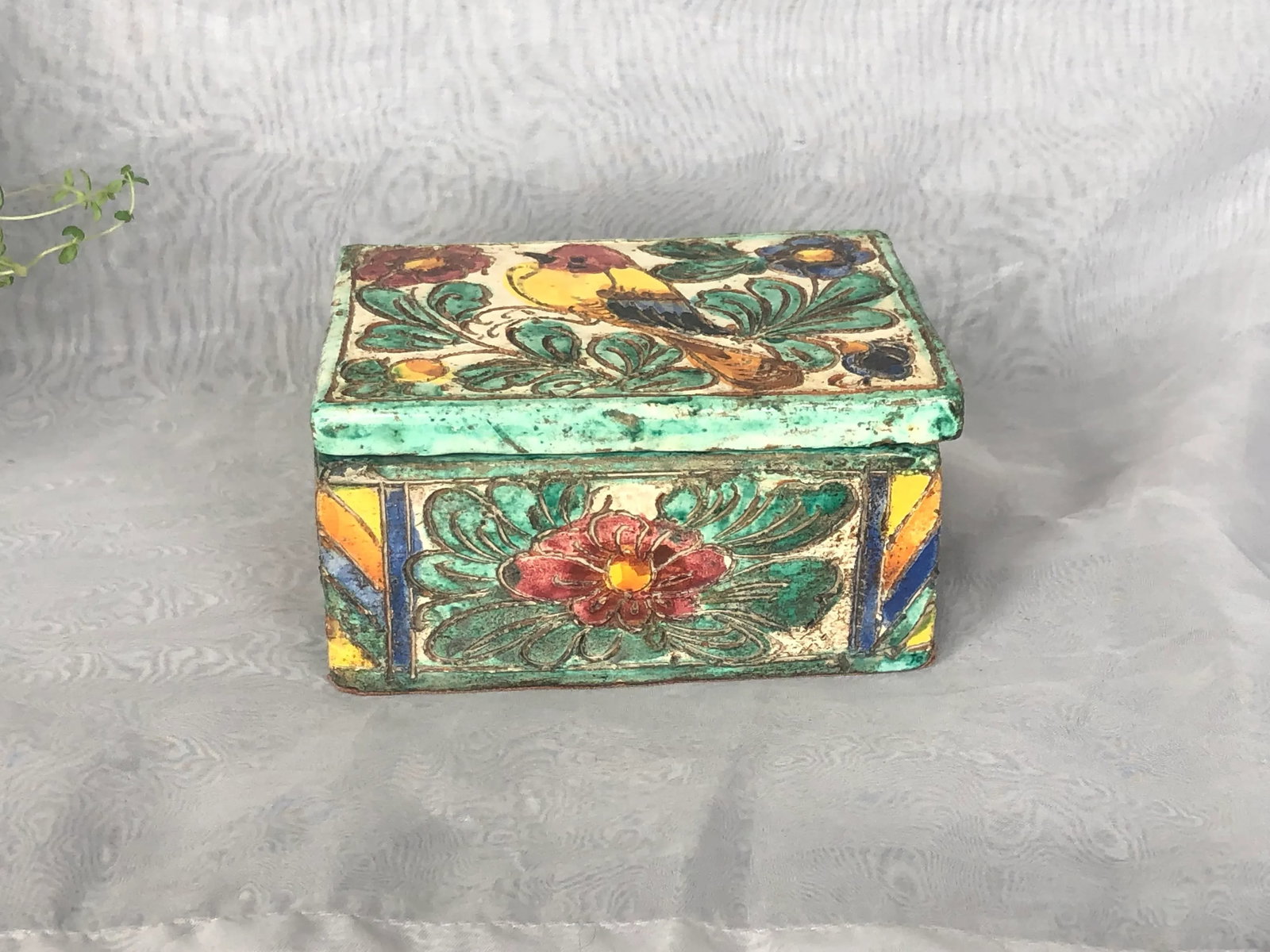 Antique Italian Ceramic Pottery Trinket Box With Lid - 3