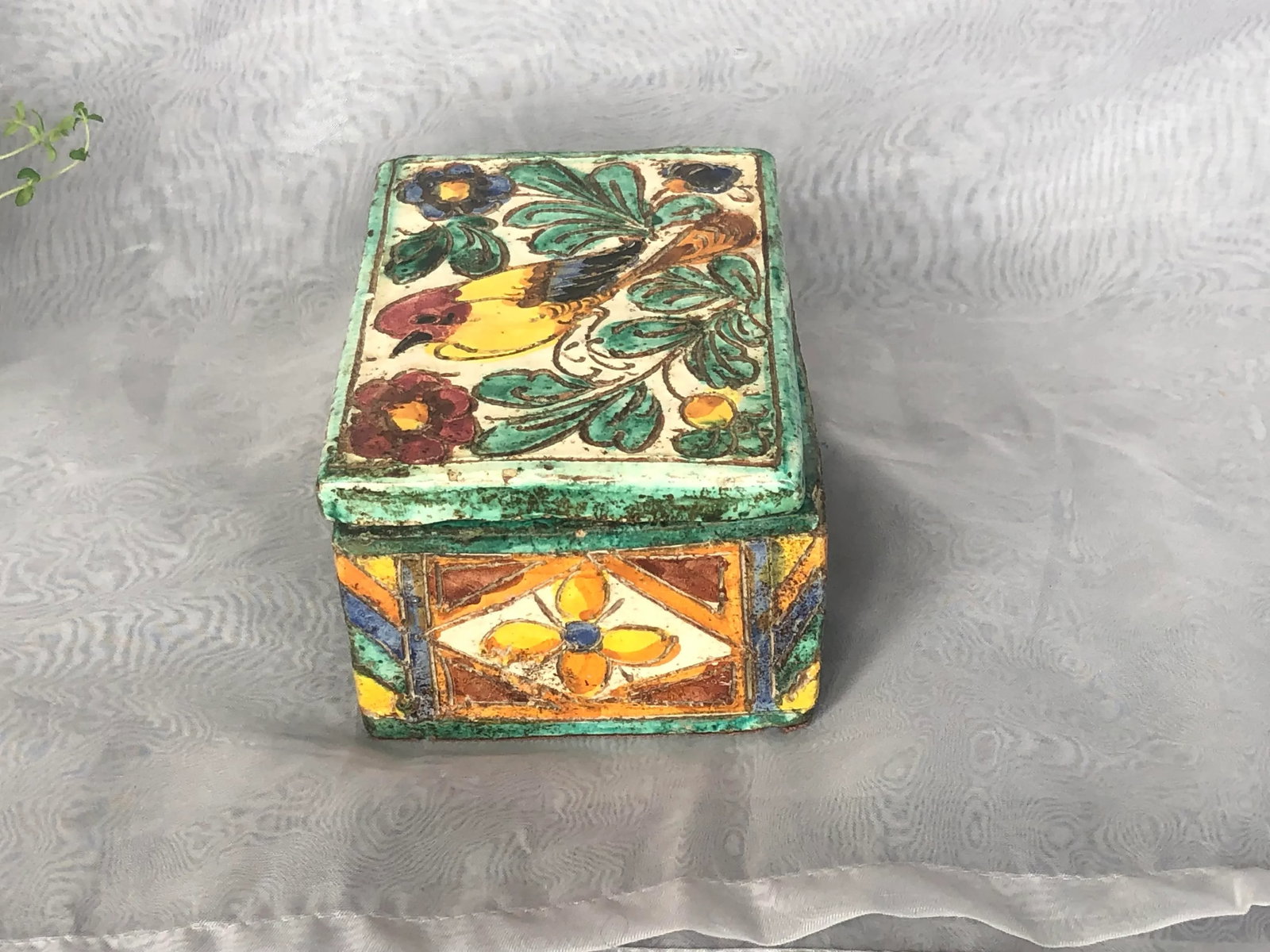 Antique Italian Ceramic Pottery Trinket Box With Lid - 4