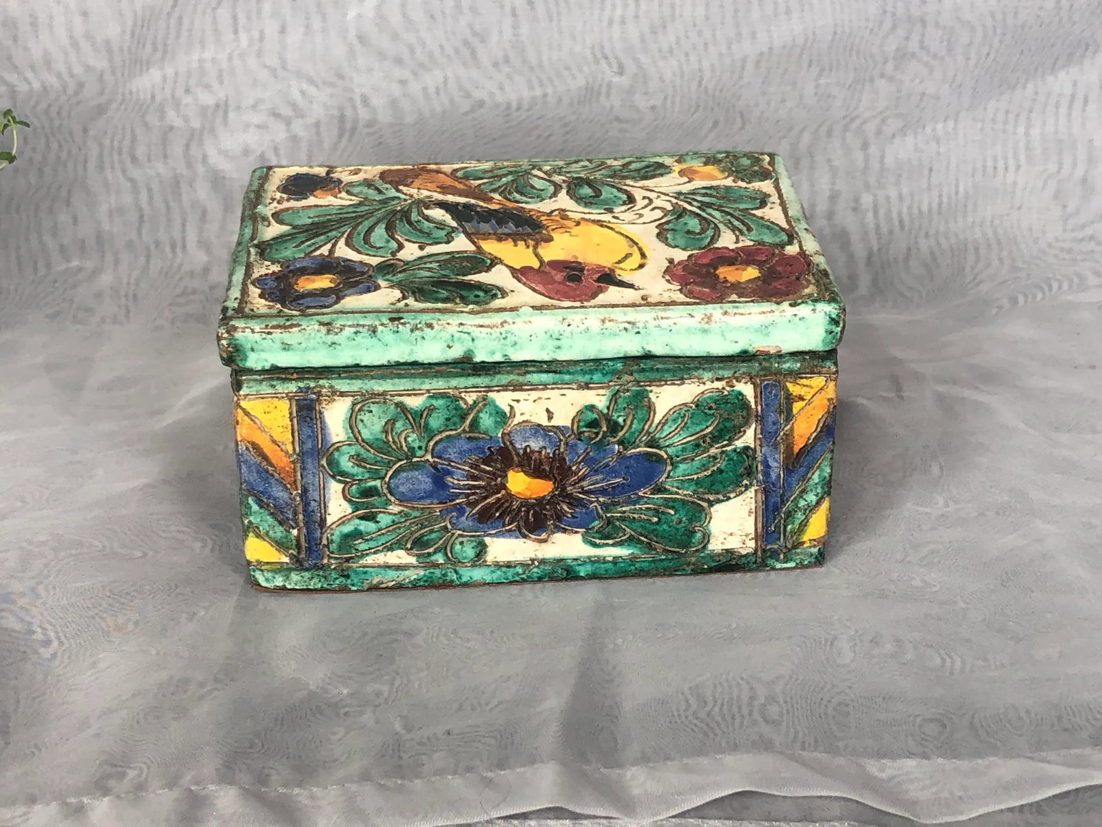 Antique Italian Ceramic Pottery Trinket Box With Lid - 5