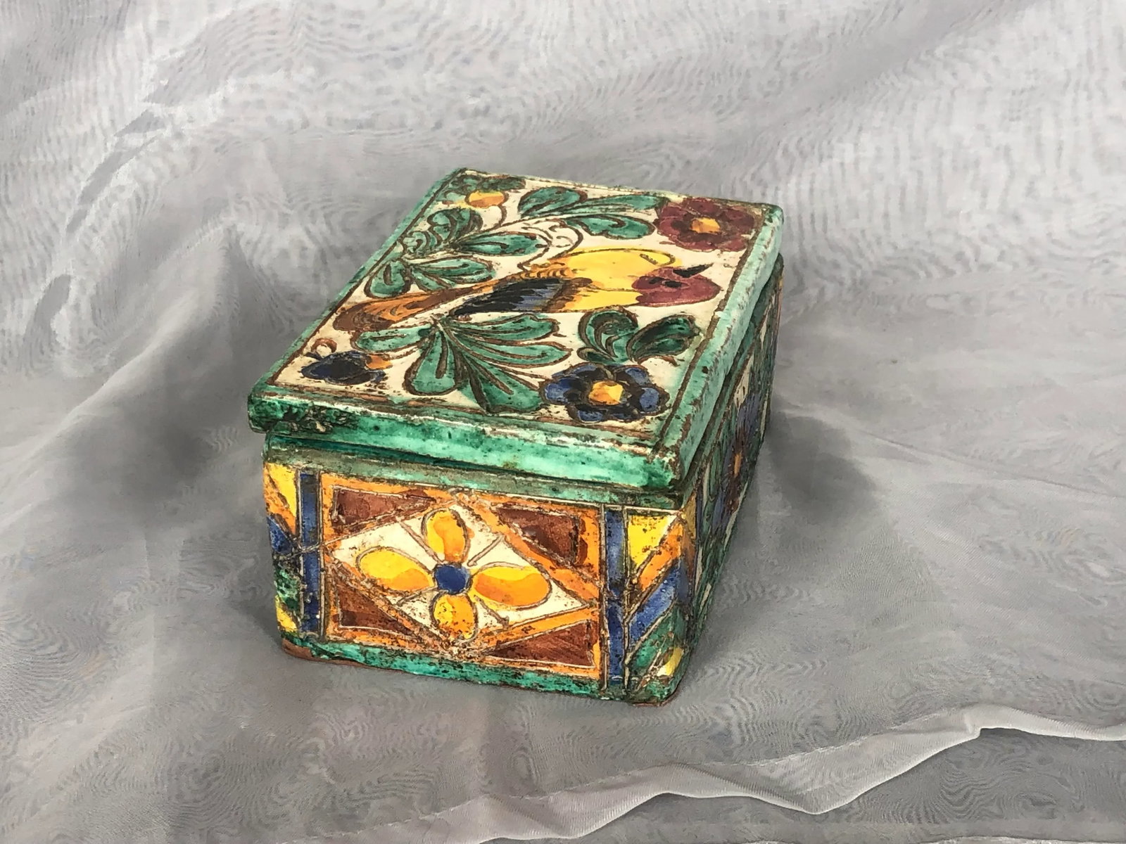 Antique Italian Ceramic Pottery Trinket Box With Lid - 6