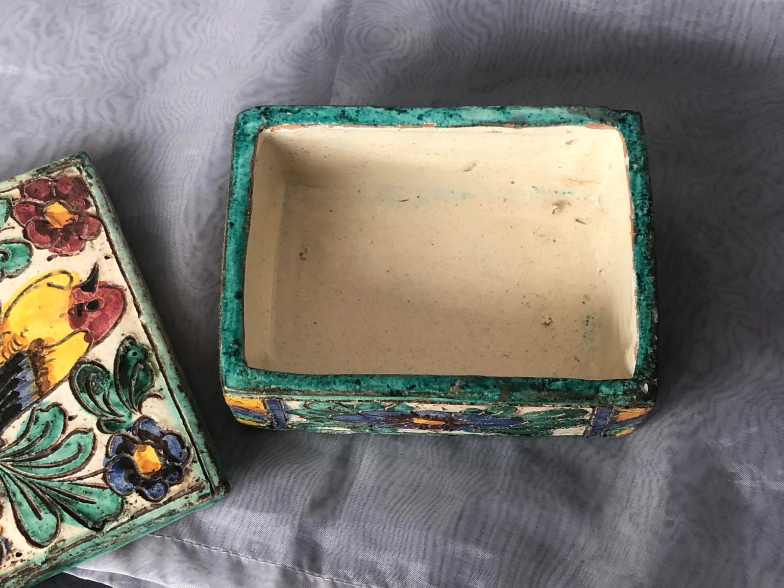 Antique Italian Ceramic Pottery Trinket Box With Lid - 7
