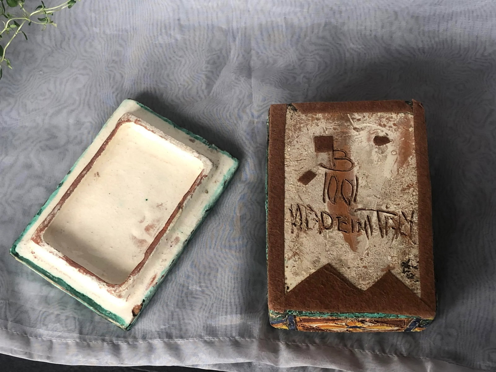 Antique Italian Ceramic Pottery Trinket Box With Lid - 8