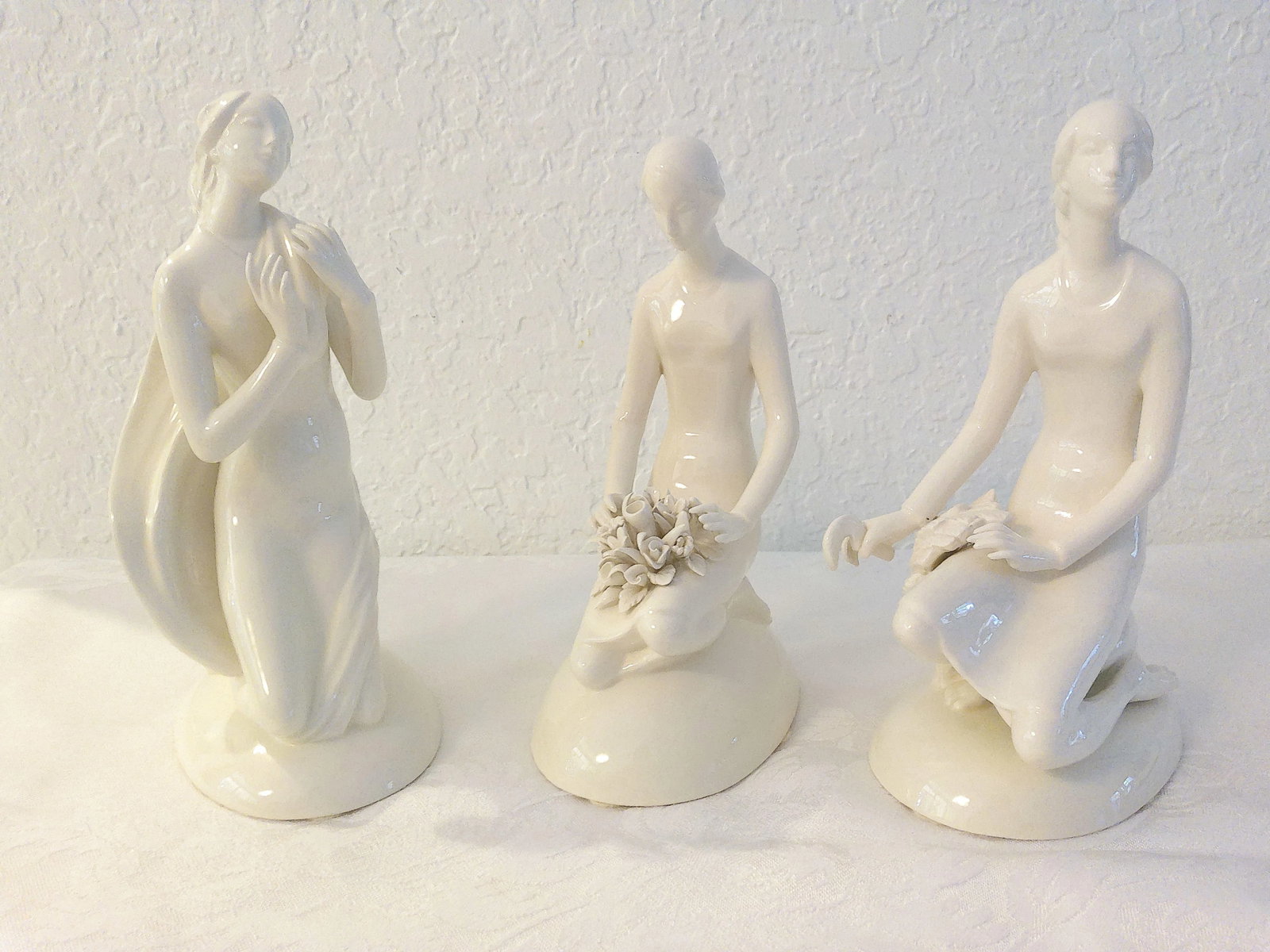 Vintage White Porcelain Three Seasons Figurines, Set of 3 - 10