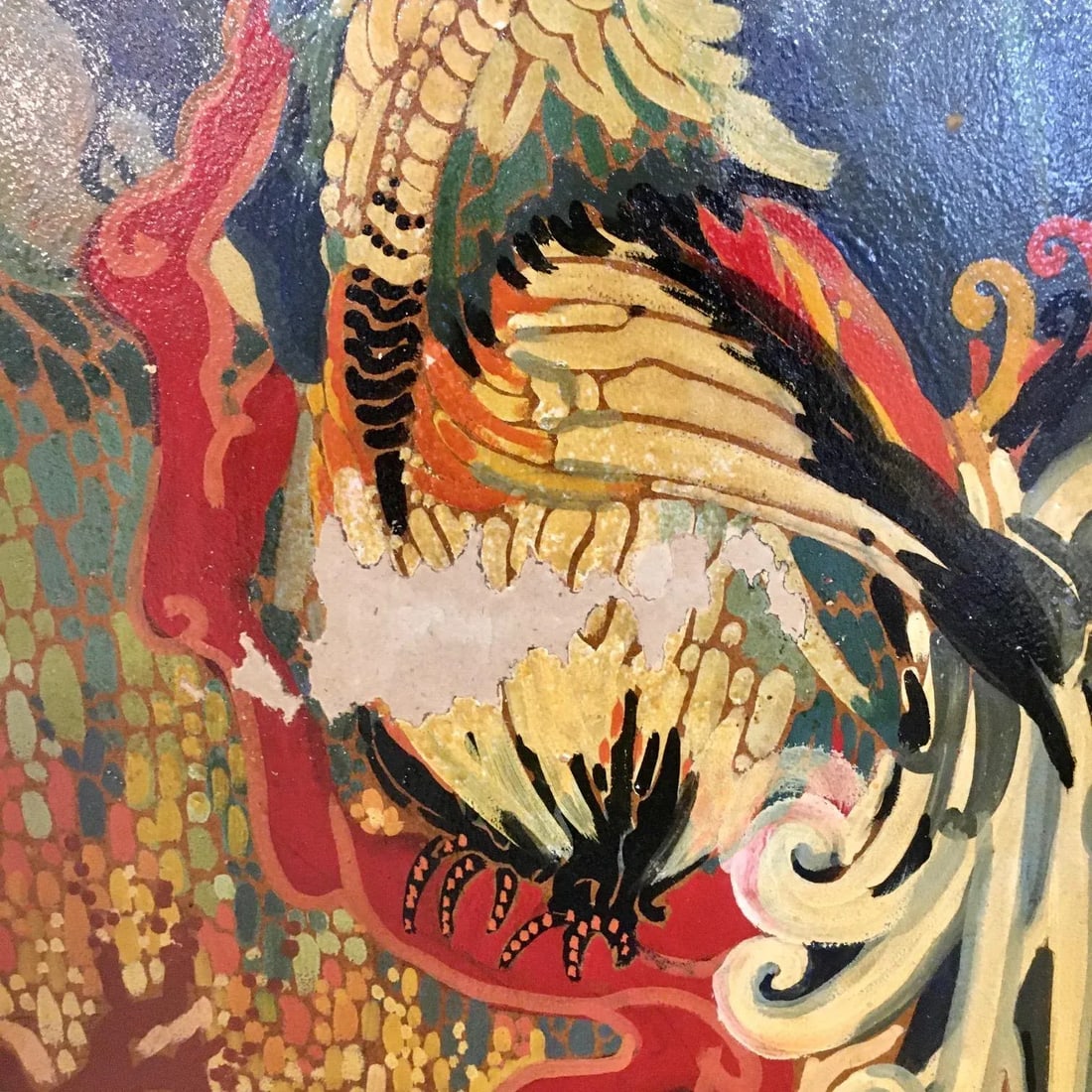 96" Monumental Asian Fantasy Artist Hand Painted Tripart Folding Screen - 8