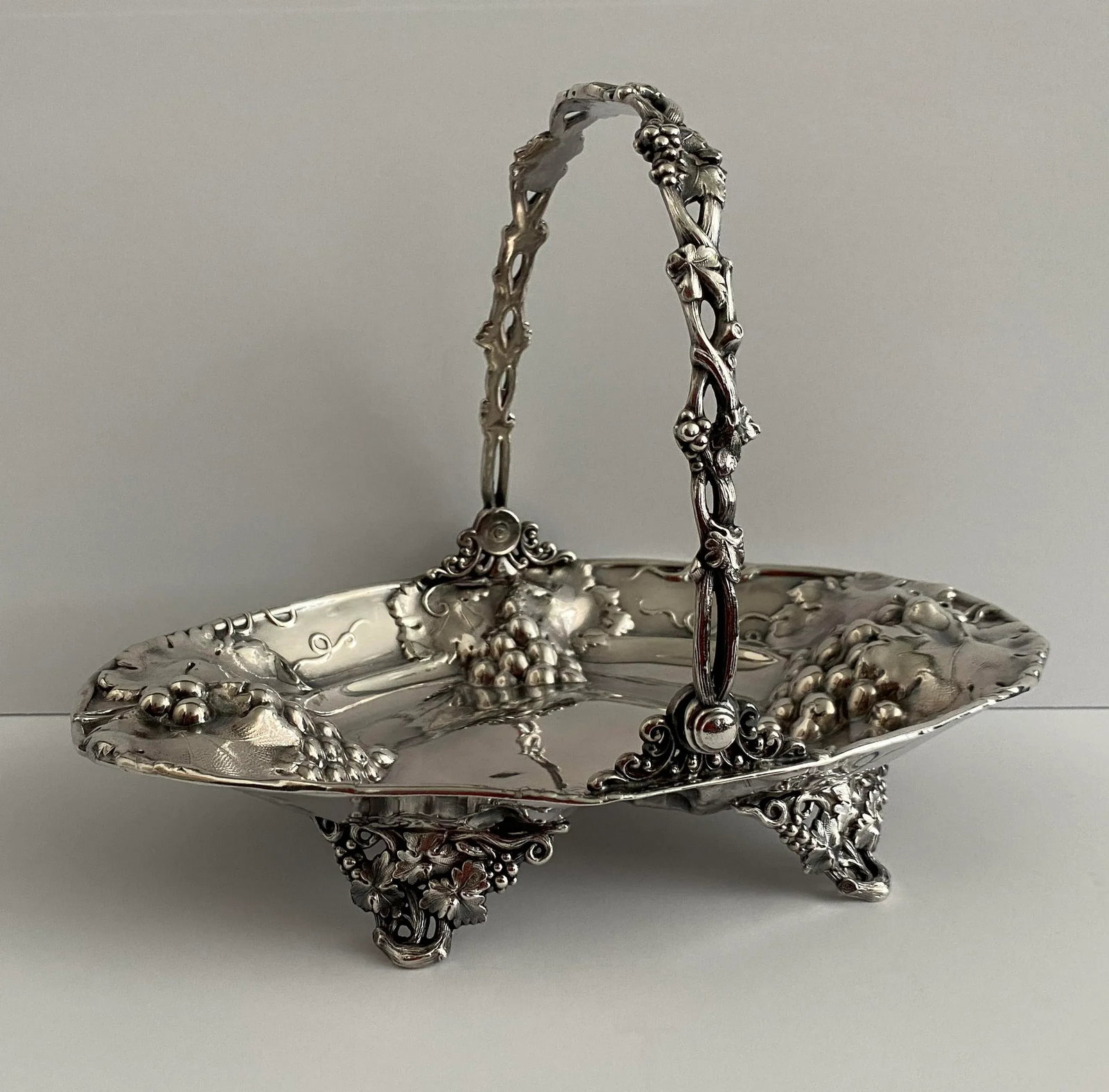 Antique Silverplate Grape Vine and Leaf Basket - 3
