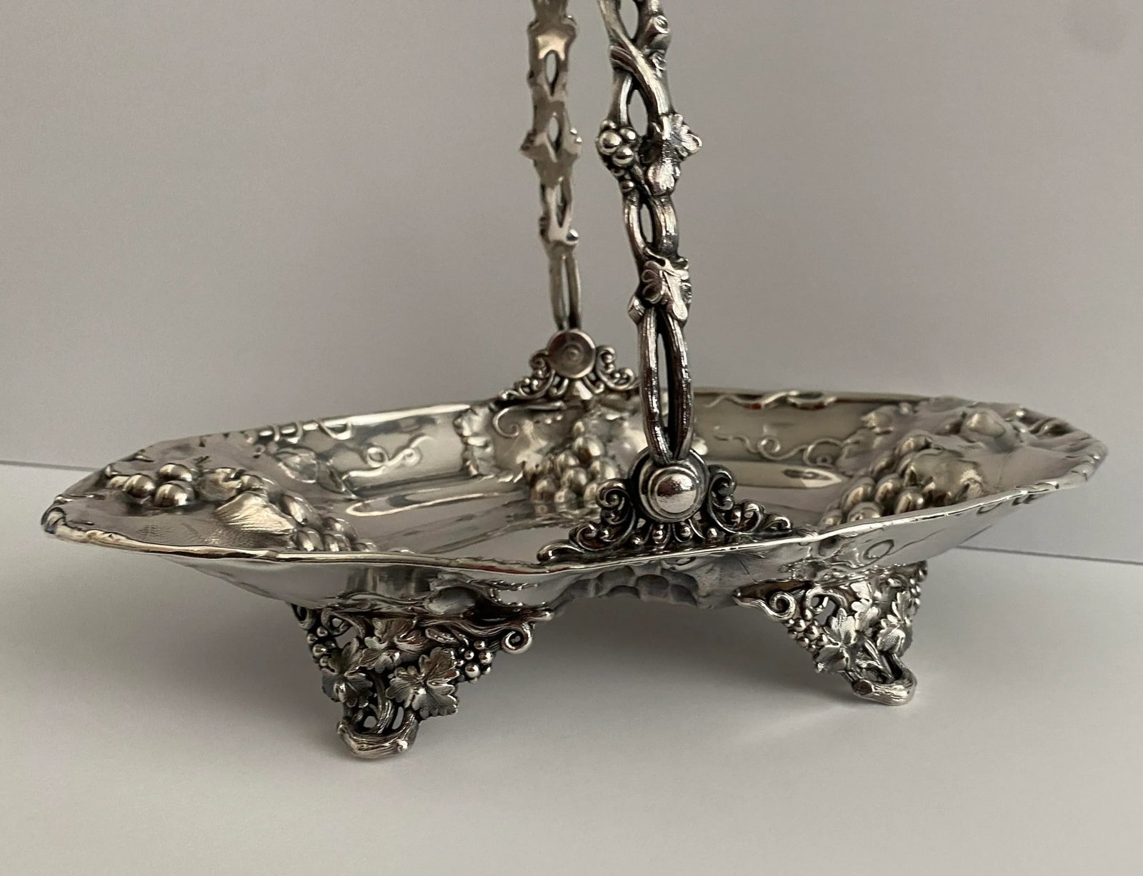 Antique Silverplate Grape Vine and Leaf Basket - 5