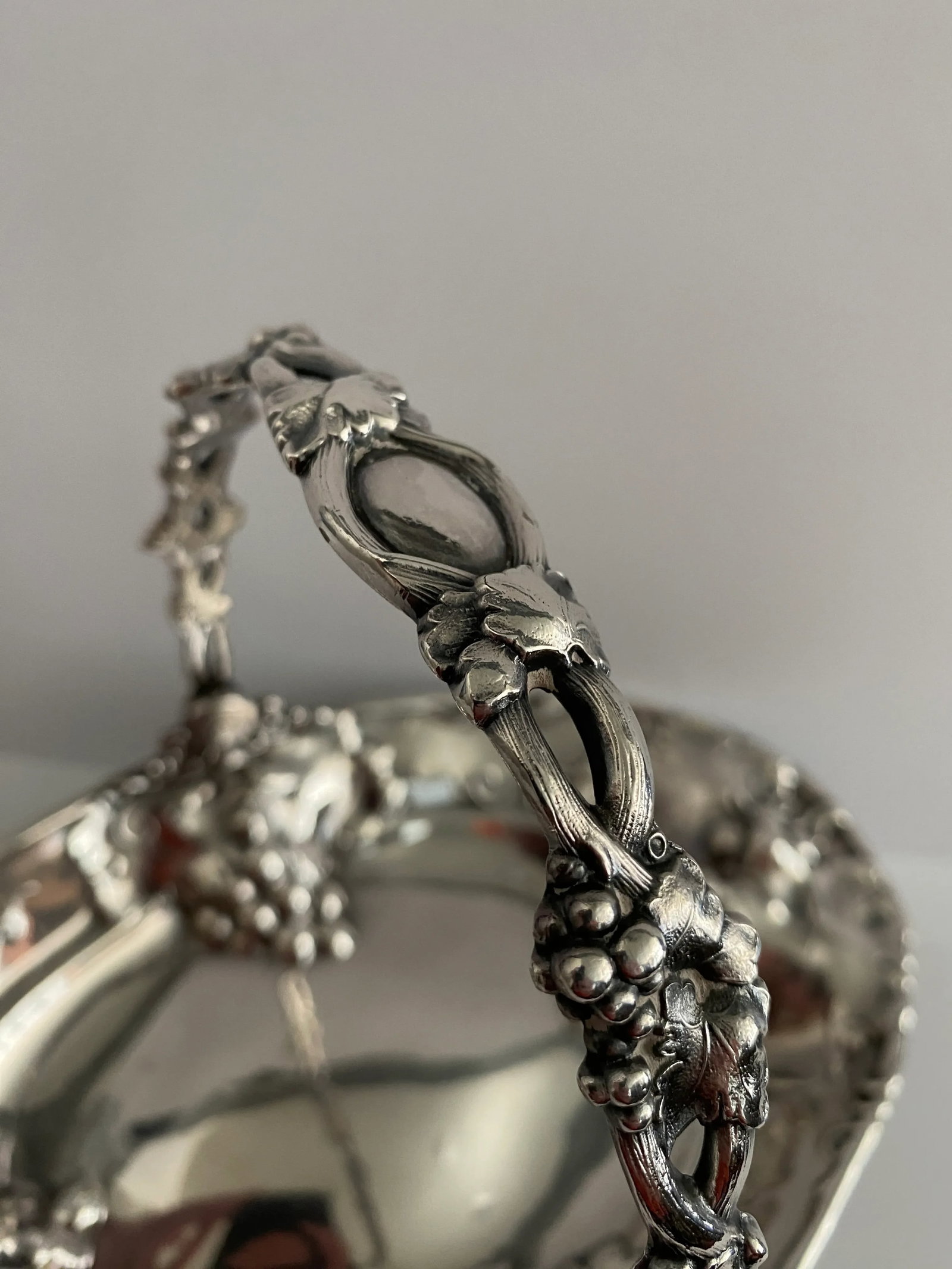 Antique Silverplate Grape Vine and Leaf Basket - 8