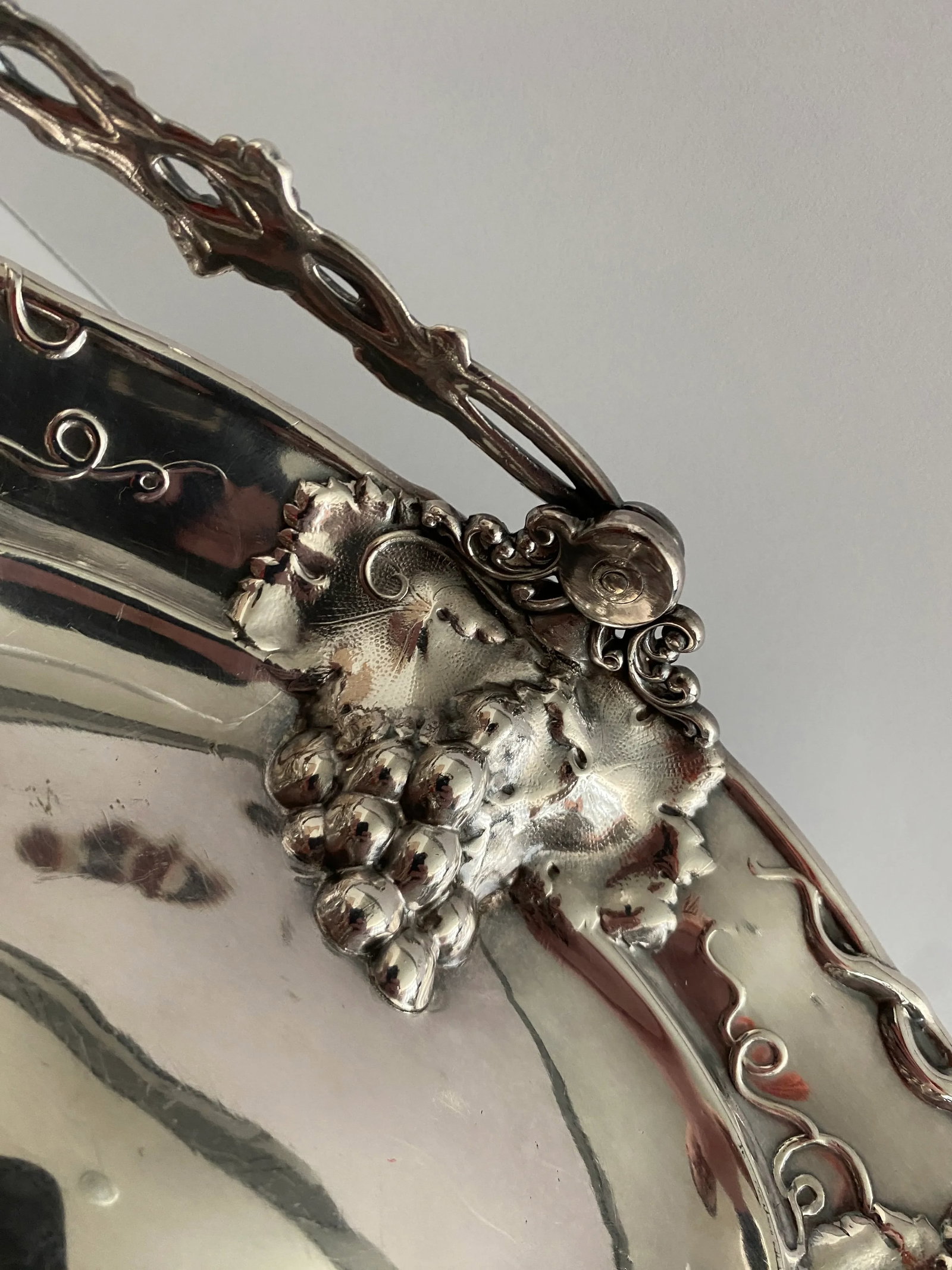 Antique Silverplate Grape Vine and Leaf Basket - 9